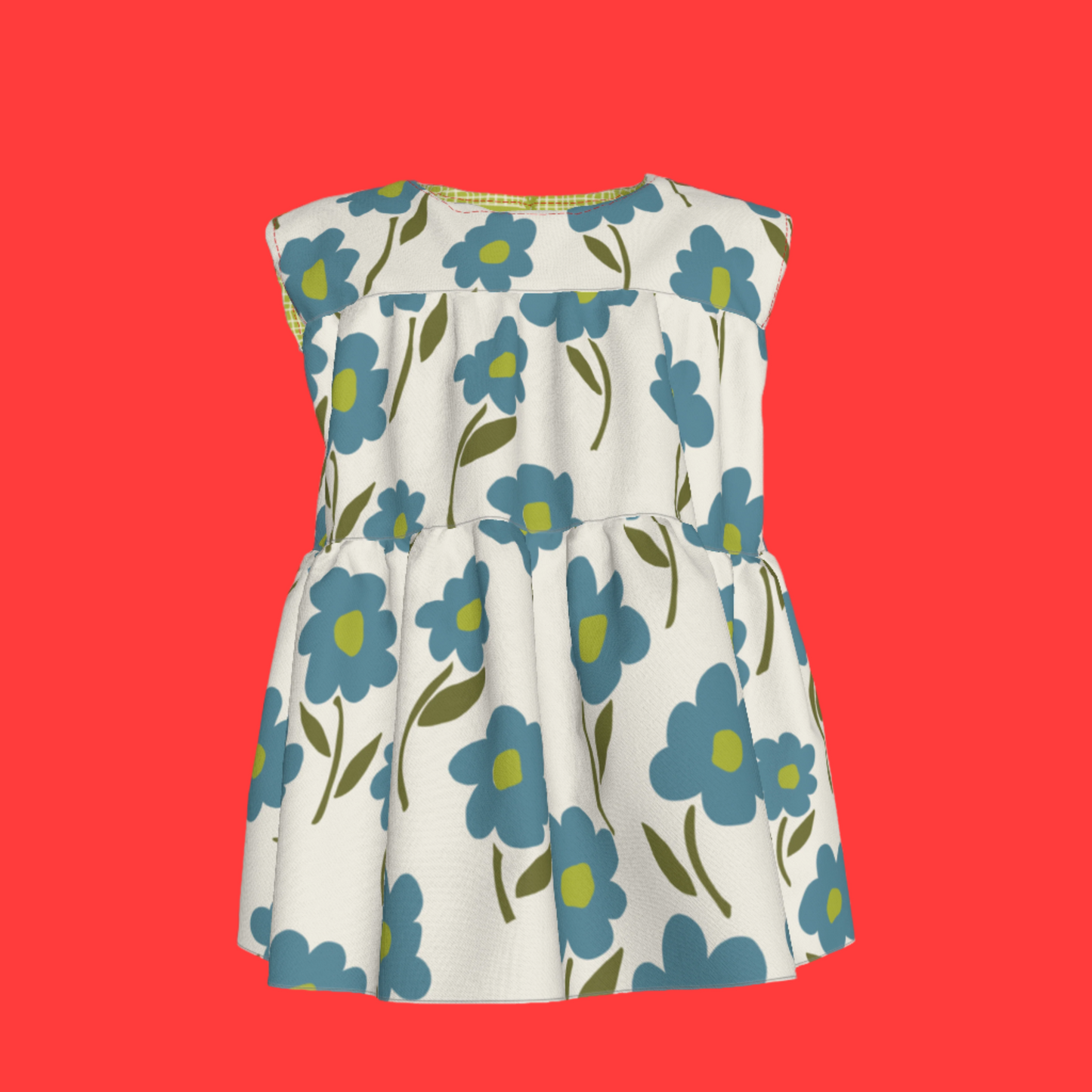 Teal Floral Sleeveless Ruffle Top