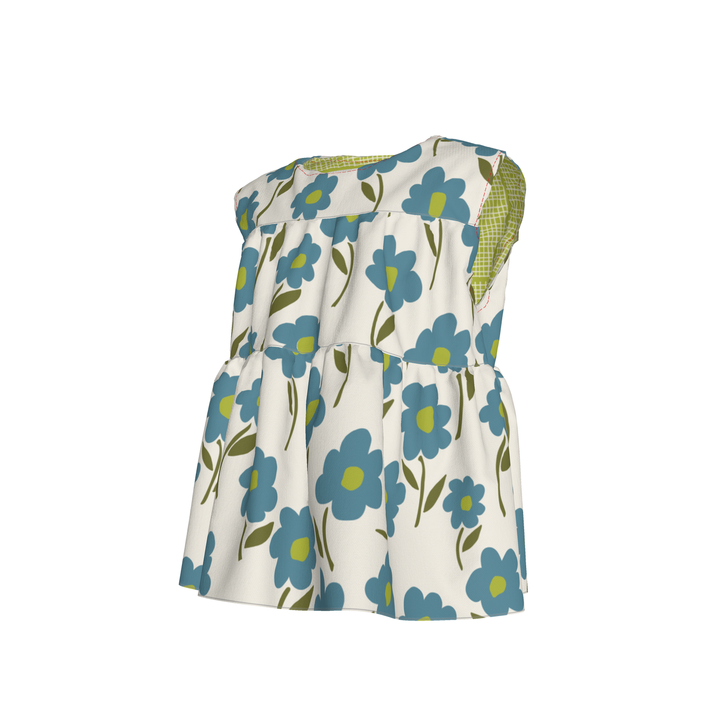 Teal Floral Sleeveless Ruffle Top