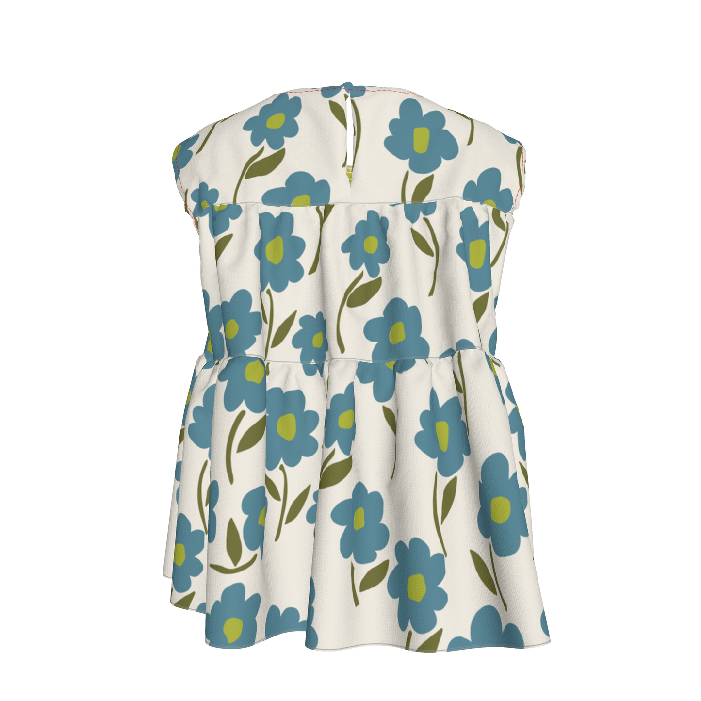 Teal Floral Sleeveless Ruffle Top