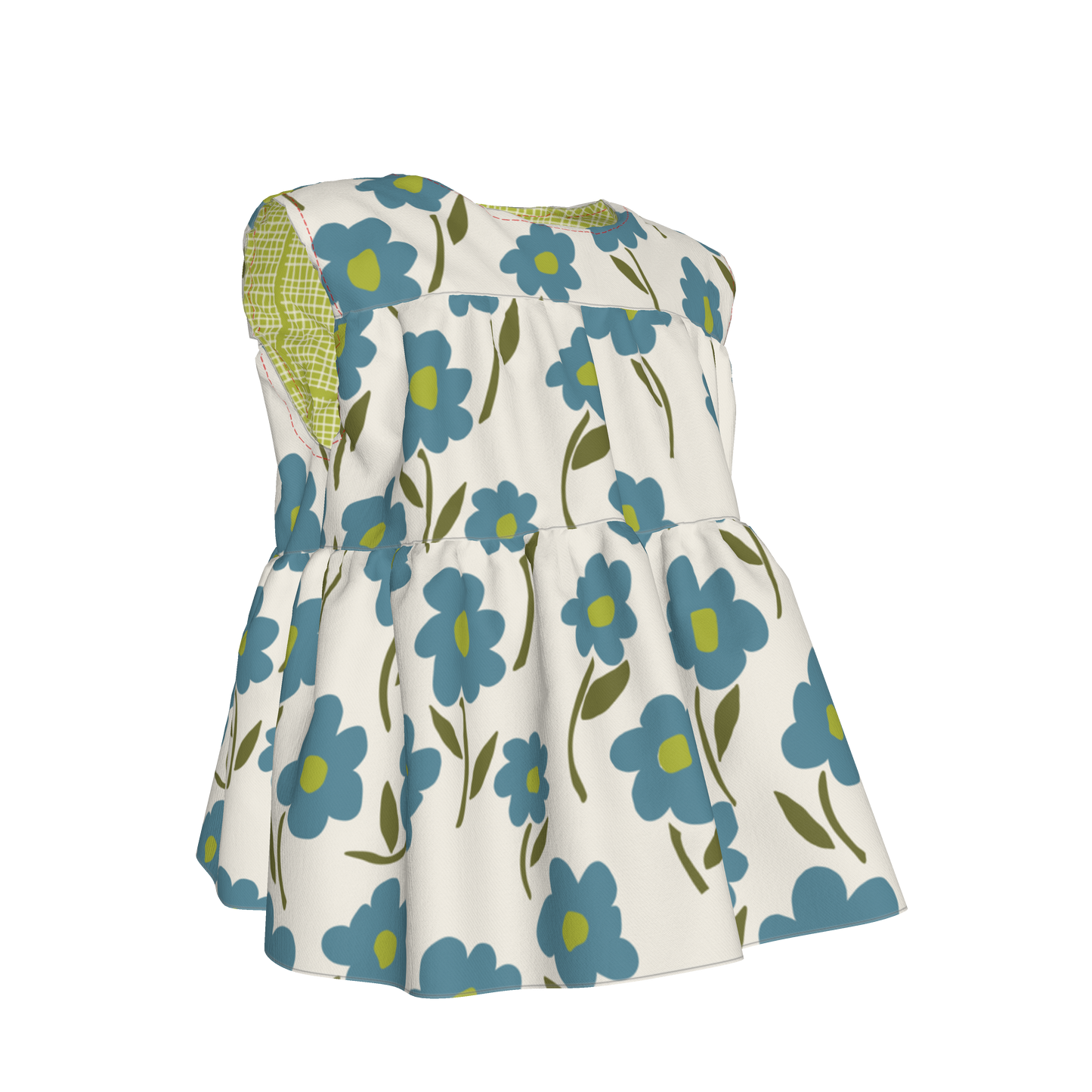 Teal Floral Sleeveless Ruffle Top