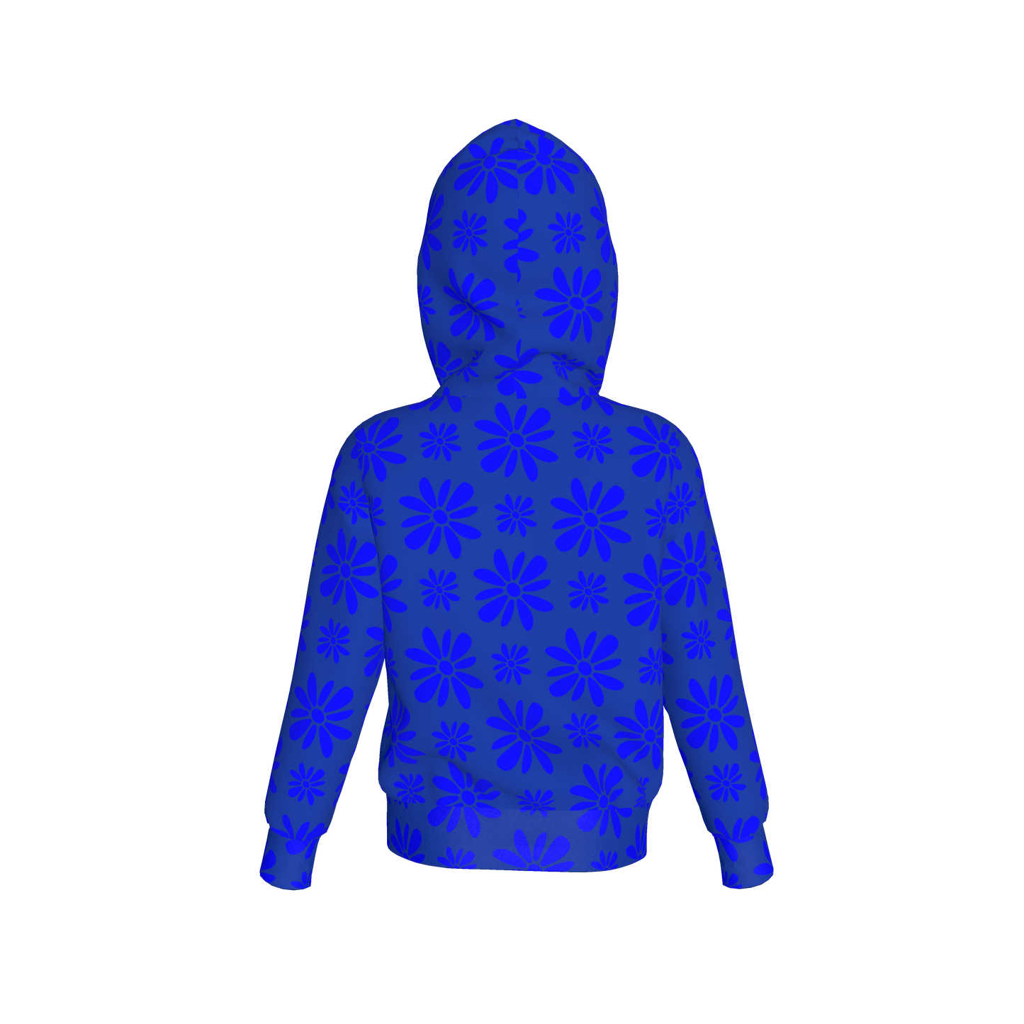 Kid's Pullover Hoodie in Flower Bloom Bright Blue in Fleece Back Stretch Organic Terry