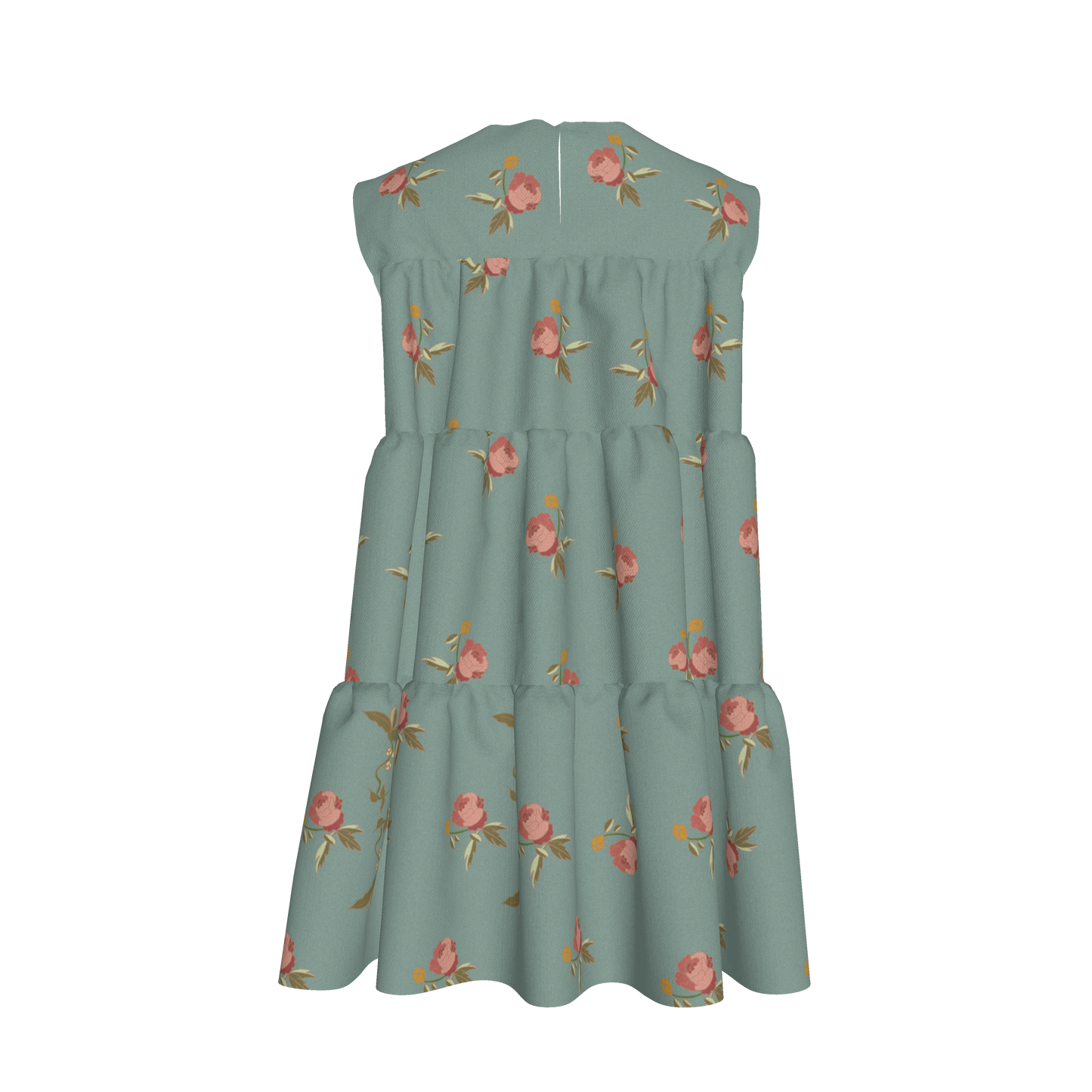 Kid's Ruffle Dress in Belle Bloom in Light Blue in Light Cotton Slub