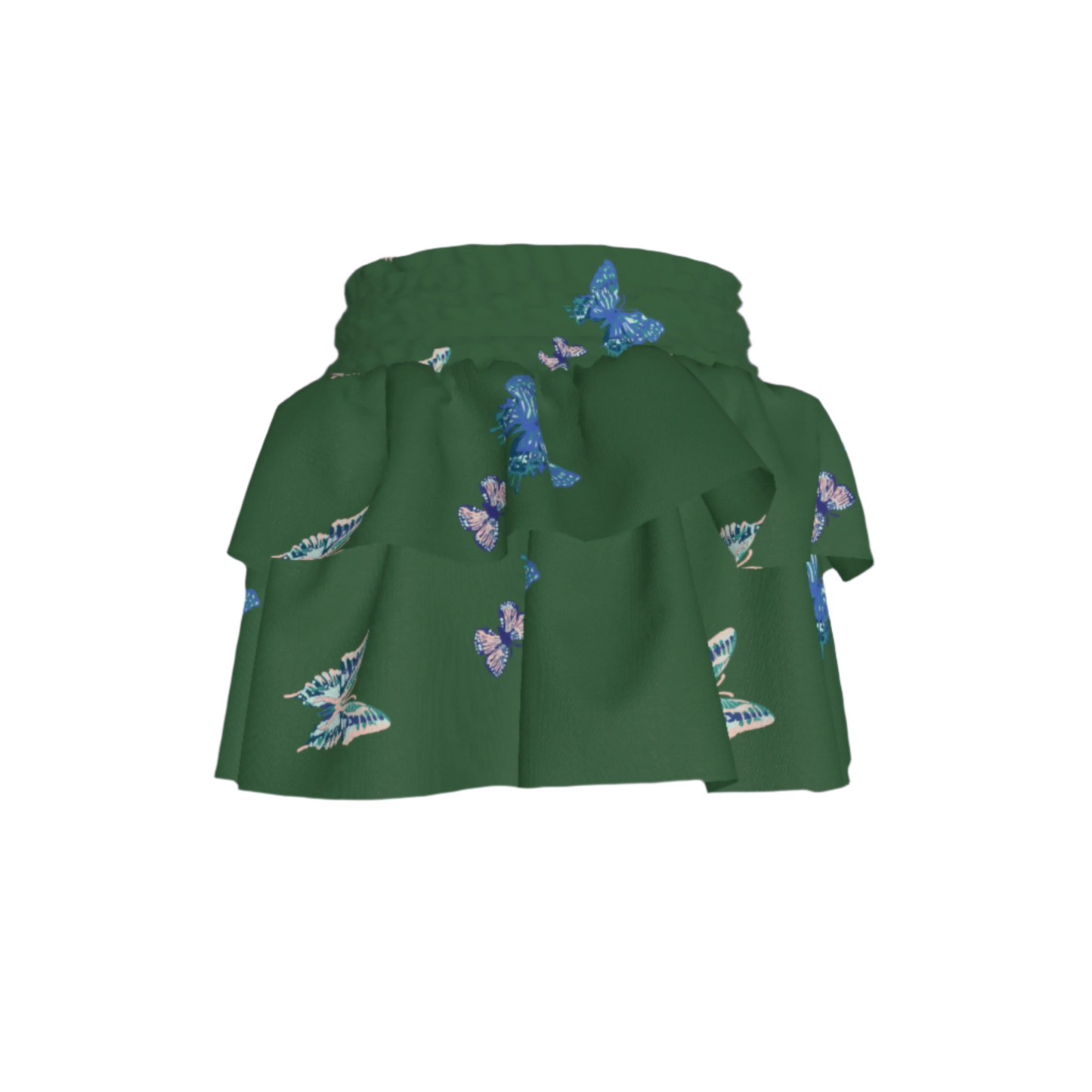 Kid's Smocked Ruffle Skirt in Emerald Fluttering Butterflies