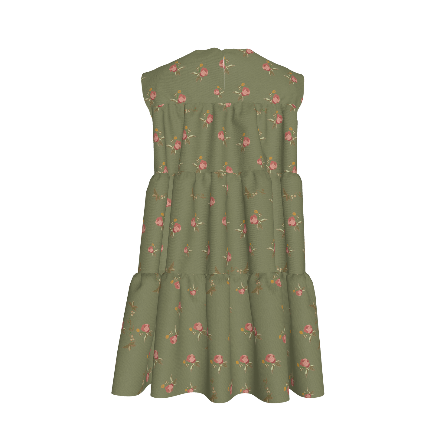 Kid's Ruffle Dress in Belle Bloom in Green in Light Cotton Slub