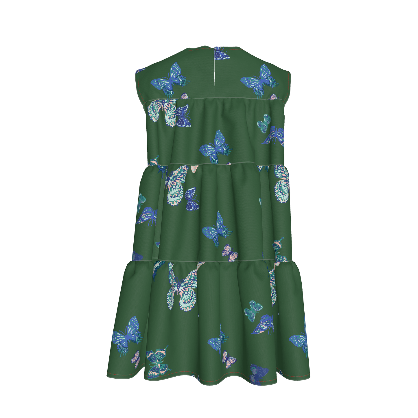 Kid's Ruffle Dress in Emerald Fluttering Butterflies