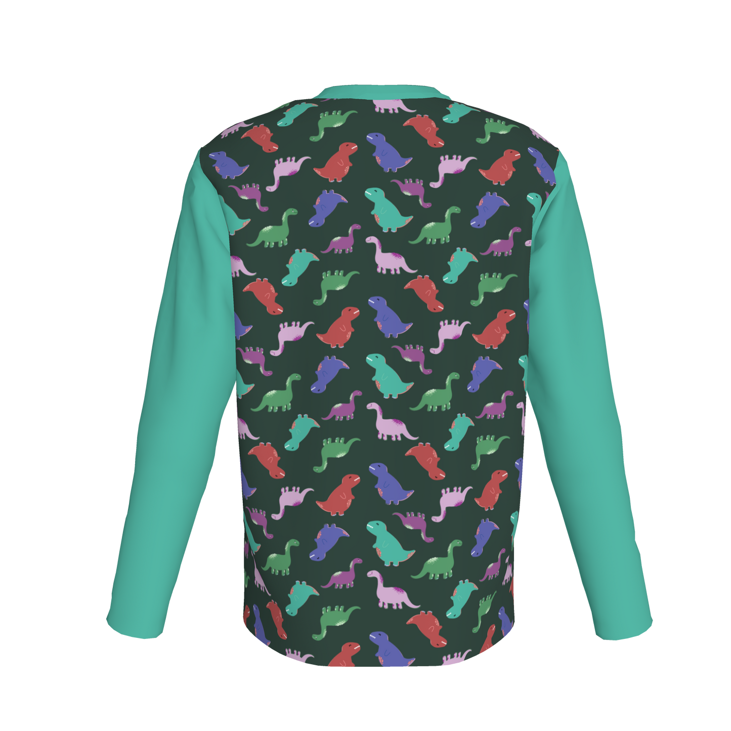 Teal Dino Party Long Sleeve Pocket T-Shirt