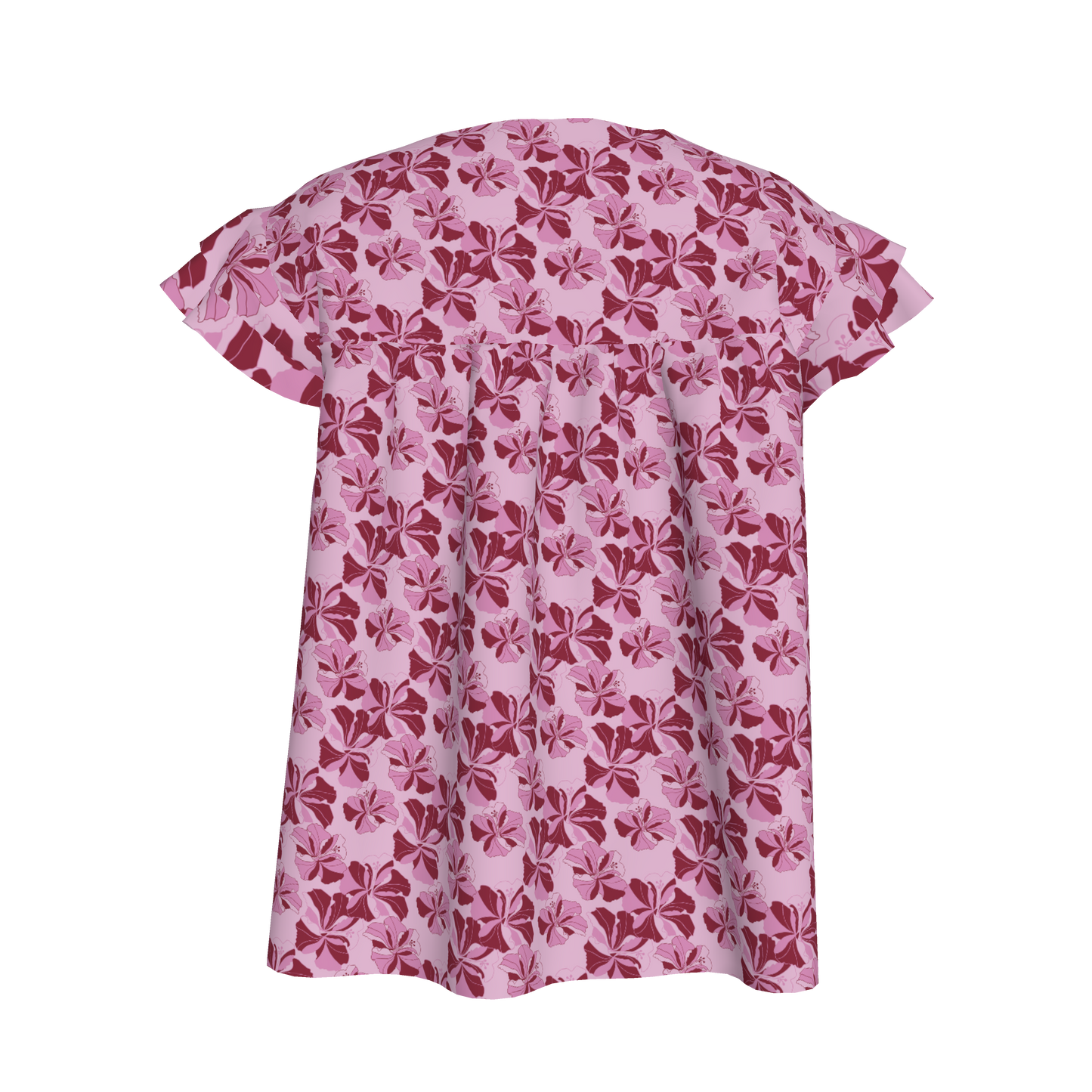 Kid's Ruffled Sleeve Top in Tropical Cayena Pink in Light Cotton Slub