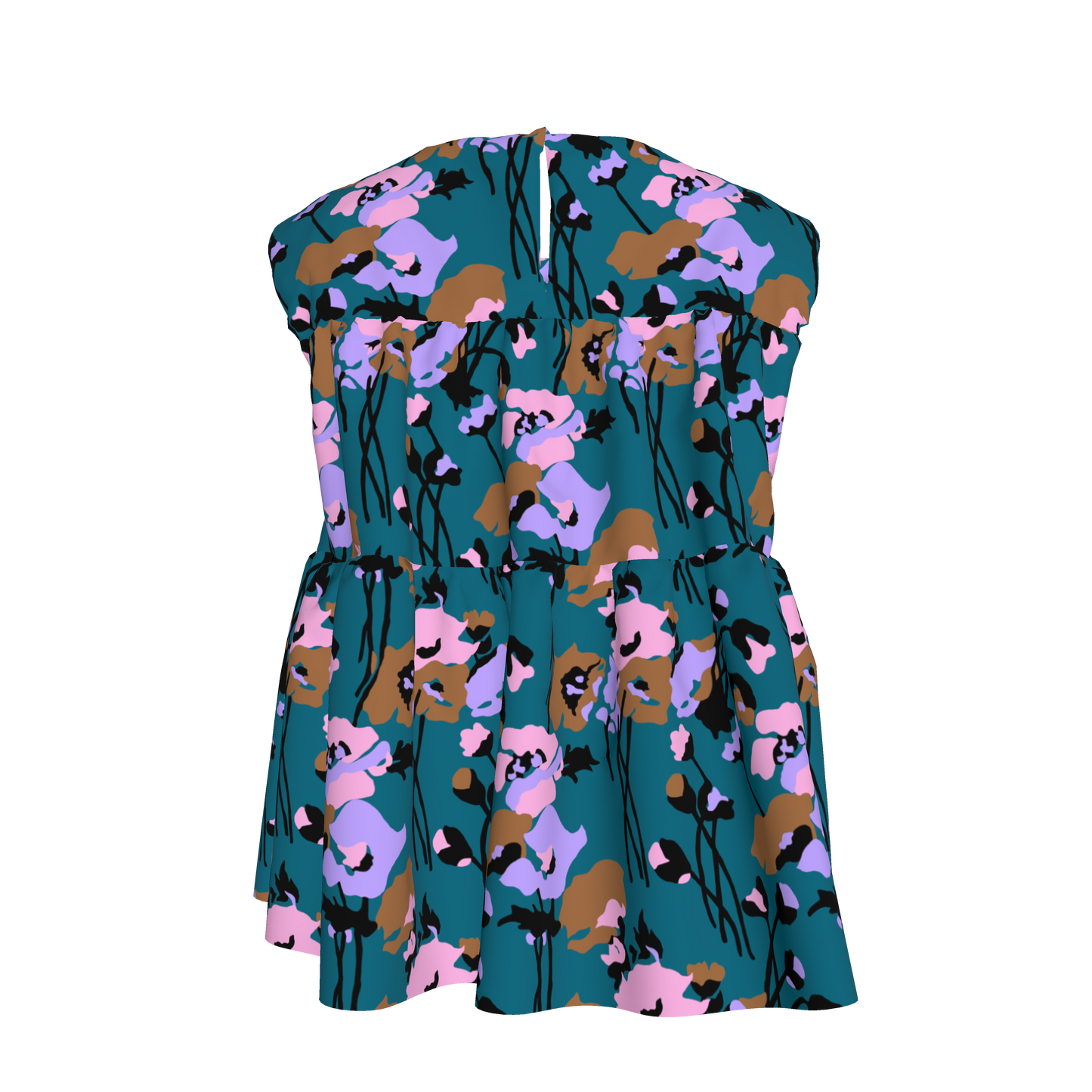Kid's Sleeveless Ruffle Top in Dini's Teal Floral