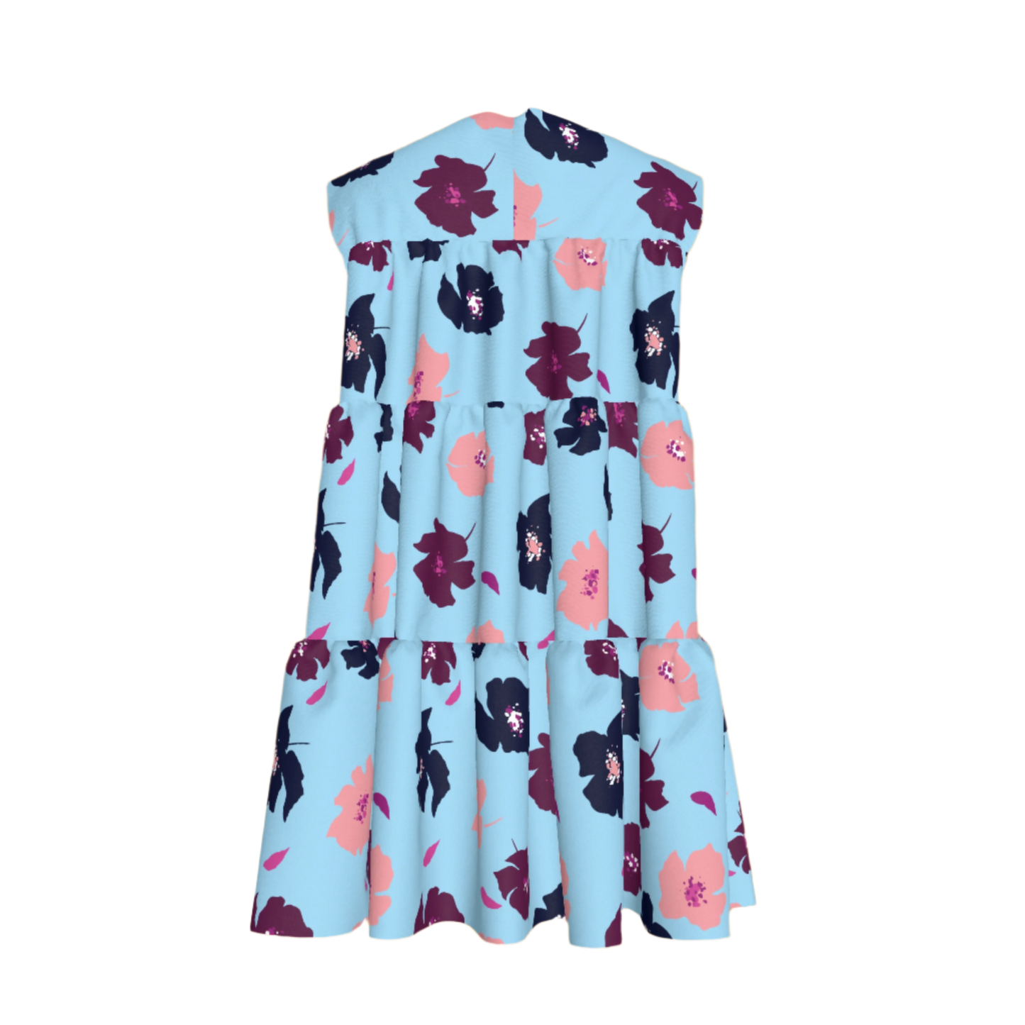 Kid's Ruffle Dress With Lining in Light Blue Poppies