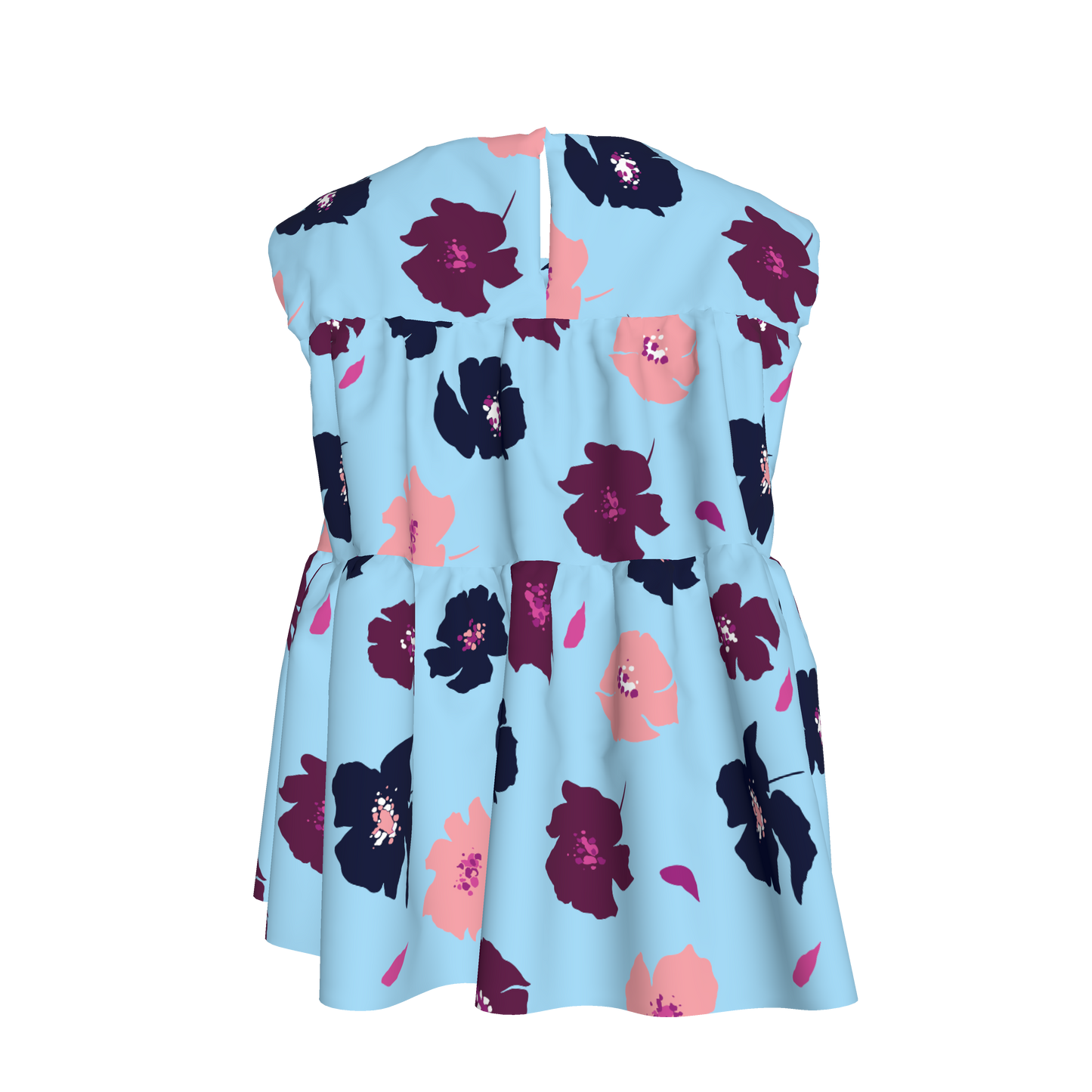 Kid's Sleeveless Ruffle Top in Light Blue Poppies
