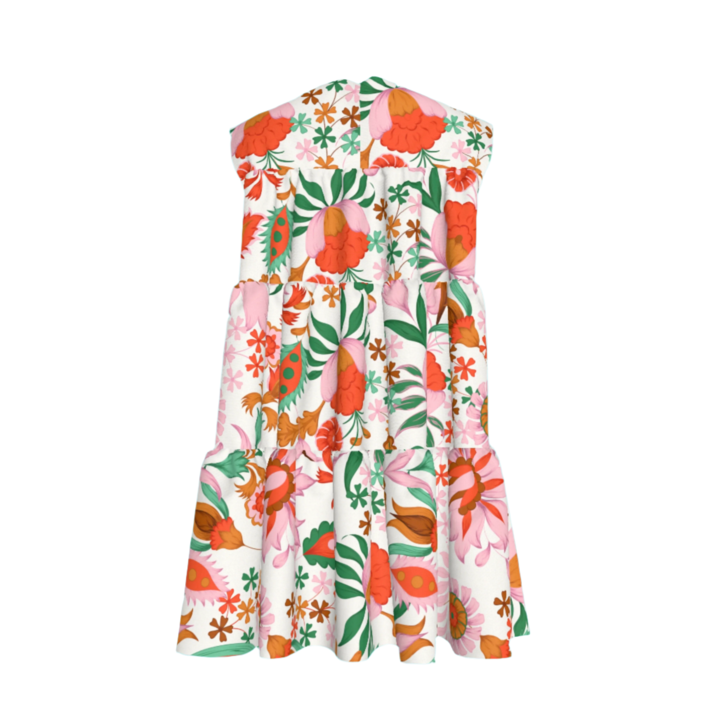 Kid's Ruffle Dress with Lining in Ecru Dutch Blossoms
