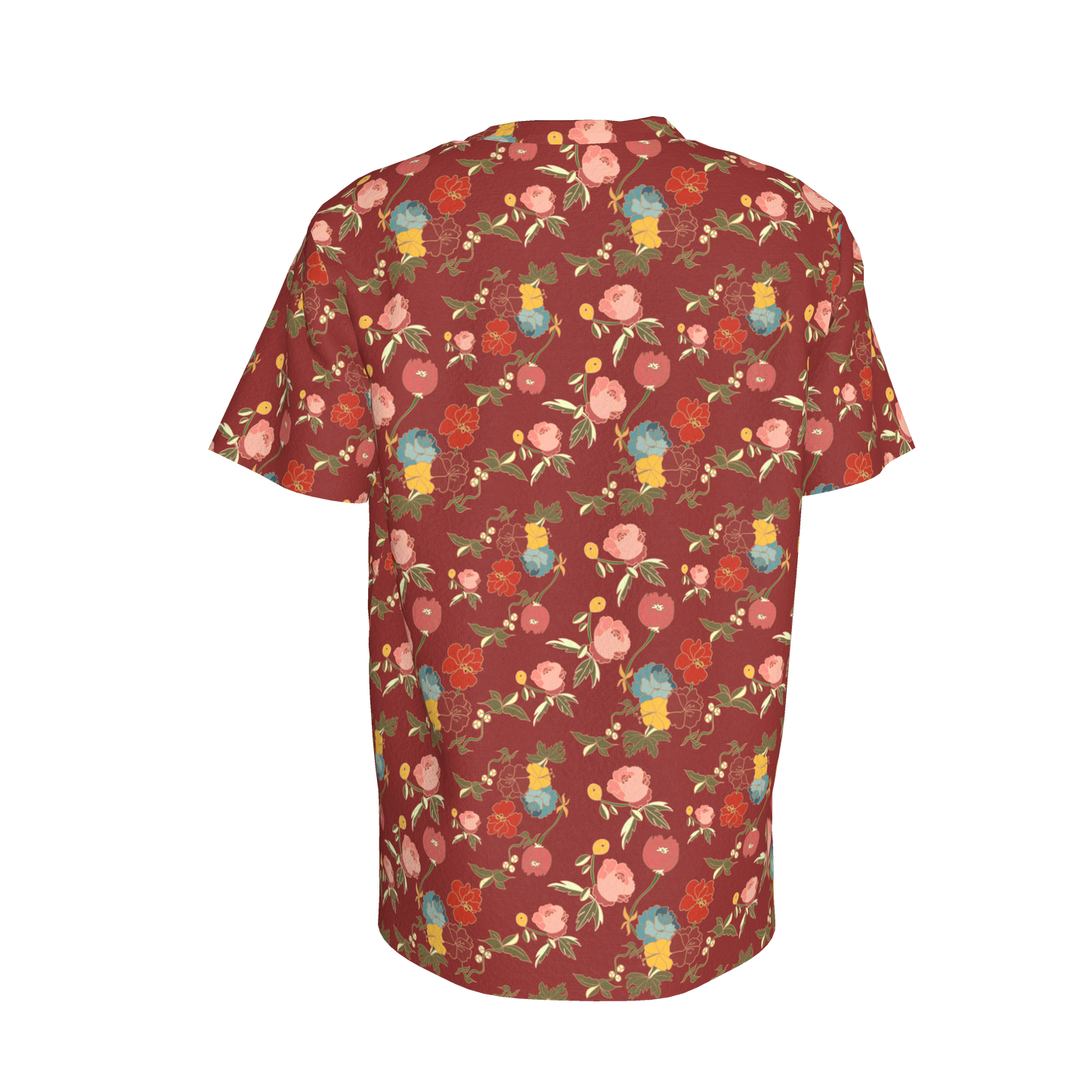 Kid's Pocket T-Shirt in Belle Flowers Red in Cotton Spandex Lightweight Jersey