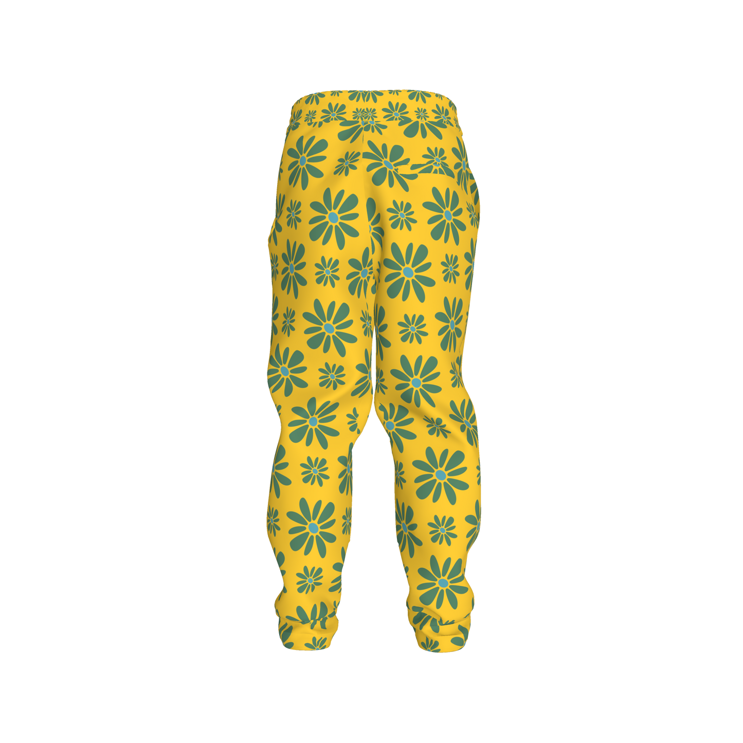 Kid's Jogger in Flower Bloom Yellow & Acqua in Heavy French Terry White