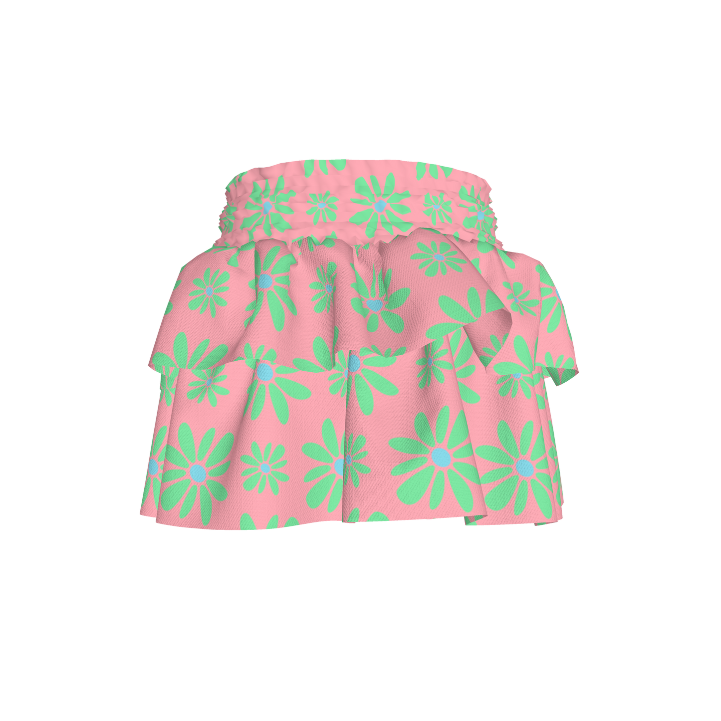 Kid's Smocked Skirt in Flower Bloom in Pink and Bright Green in Light Cotton Slub