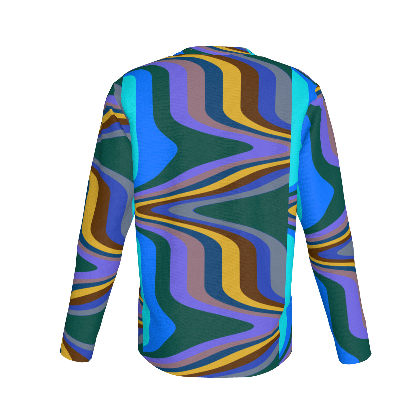 Kid's Long Sleeve T-Shirt in Fun Retro Blue in Cotton Spandex Lightweight Jersey