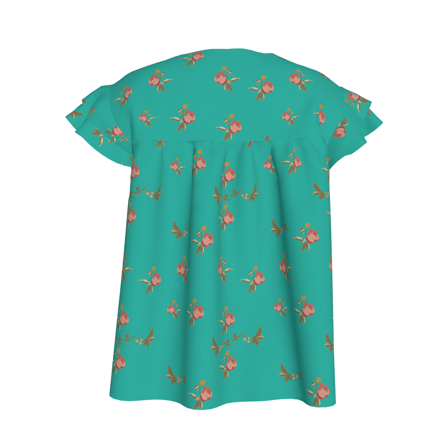 Kid's Ruffled Sleeve Top in Belle Bloom Bright Blue in Light Cotton Slub