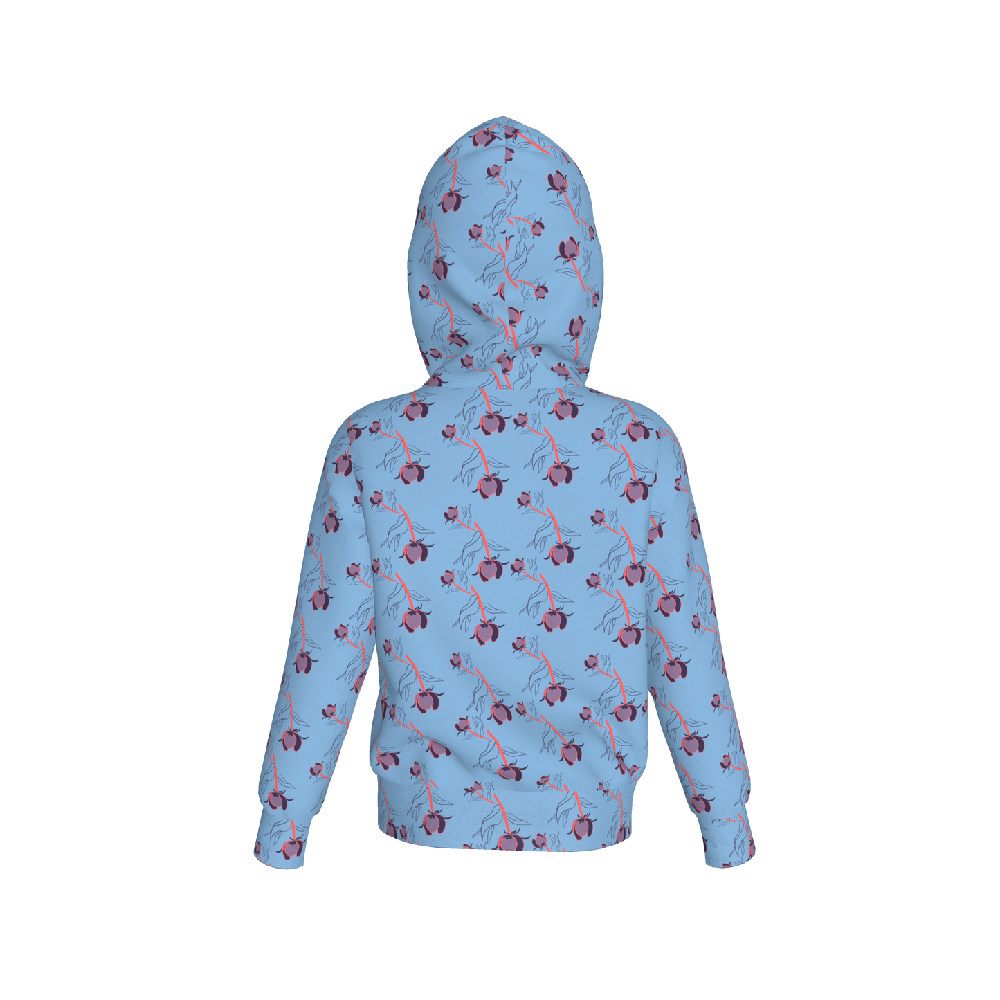 Kid's Pullover Hoodie in Sprinkle Flowers Light Blue in Fleece Back Stretch Organic Terry
