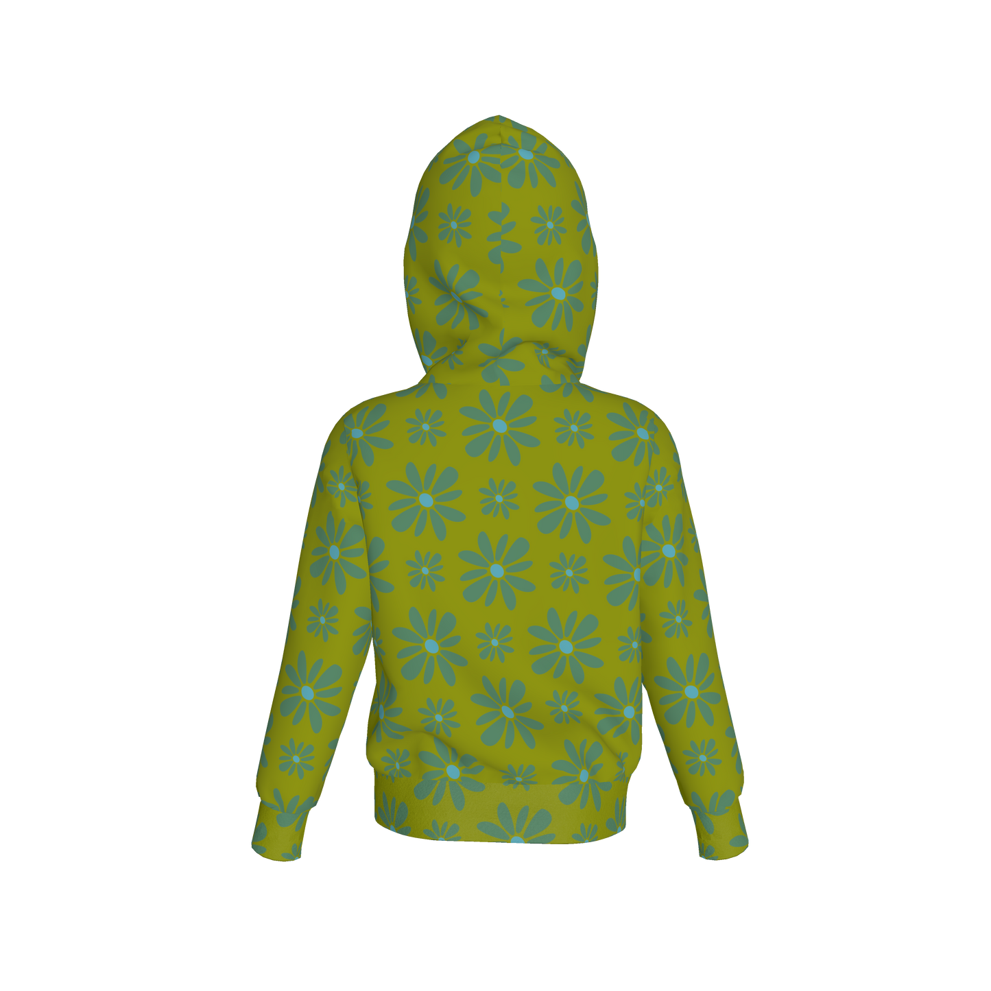 Kid's Pullover Hoodie in Flower Bloom in Green in Fleece Back Stretch Organic Terry