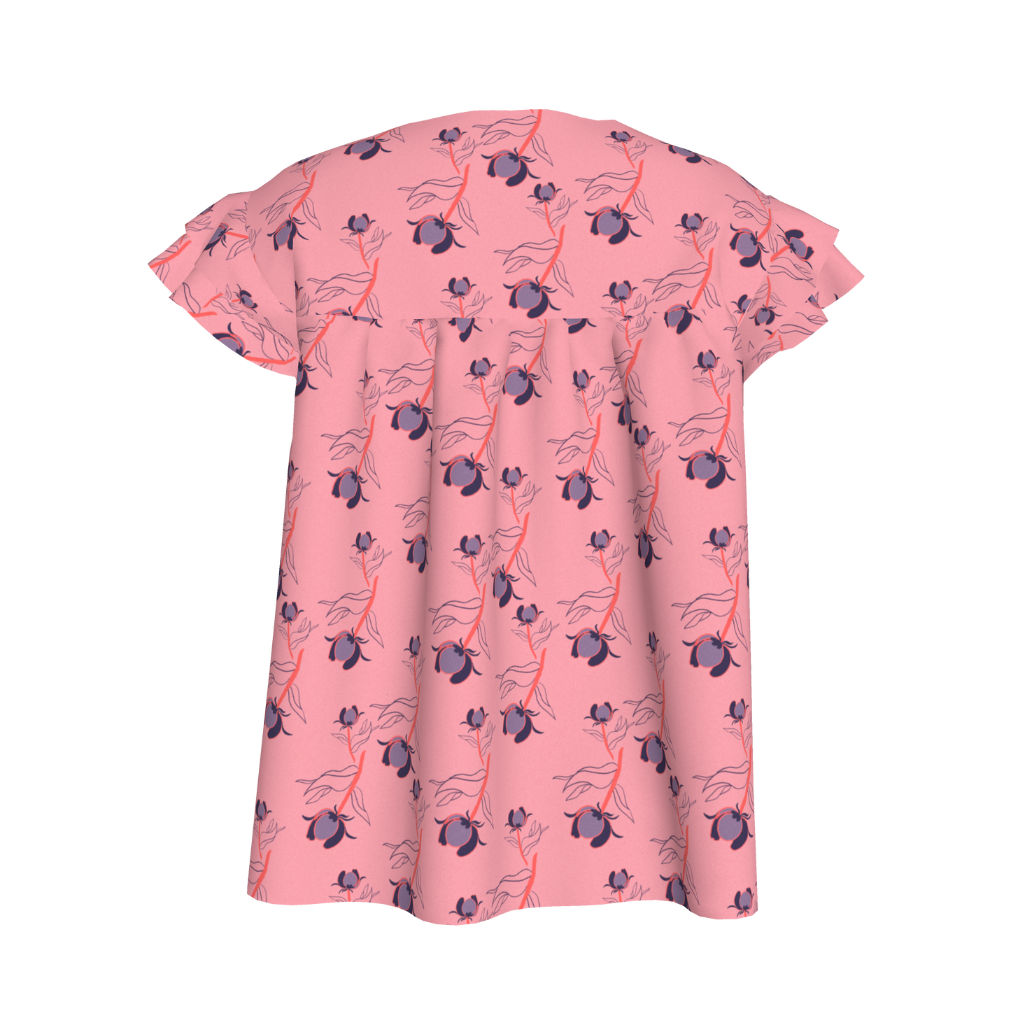 Kid's Ruffled Sleeve Top in Sprinkle Flowers Pink in Light Cotton Slub