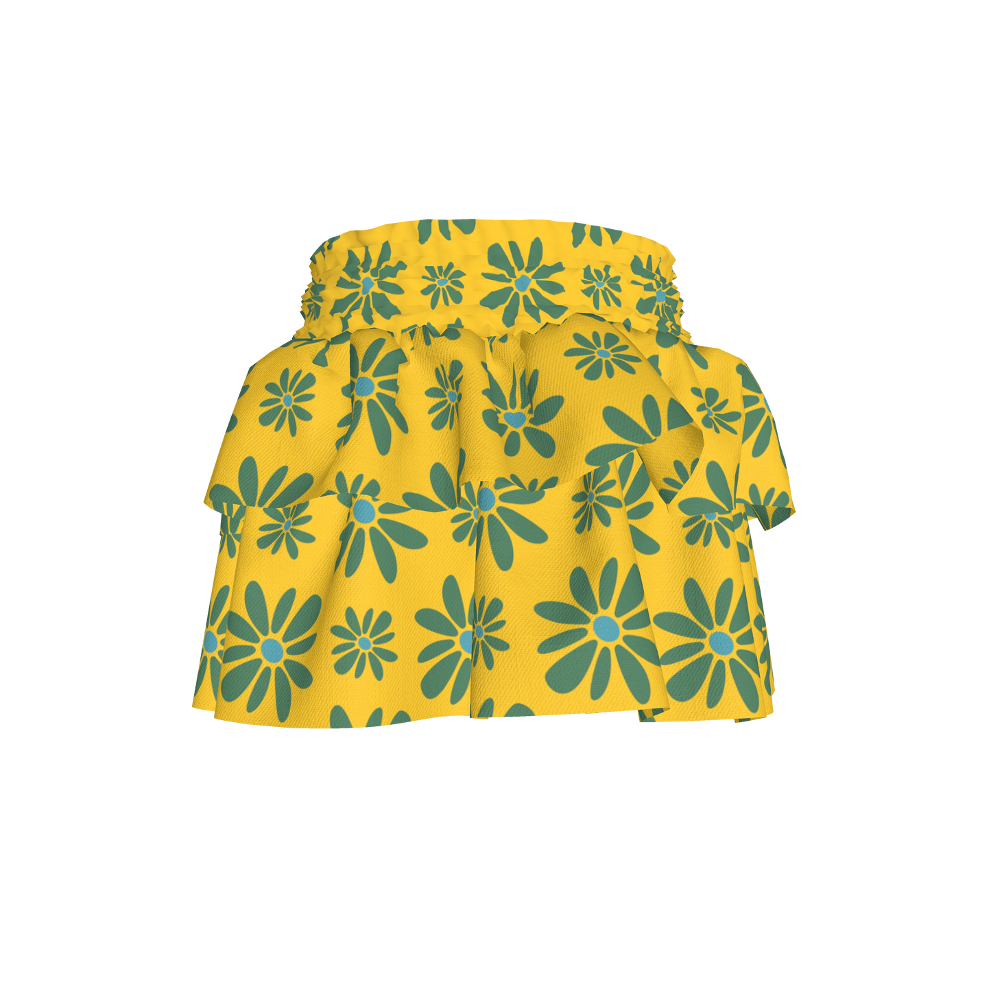 Kid's Smocked Skirt in Flower Bloom in Yellow & Acqua in Light Cotton Slub