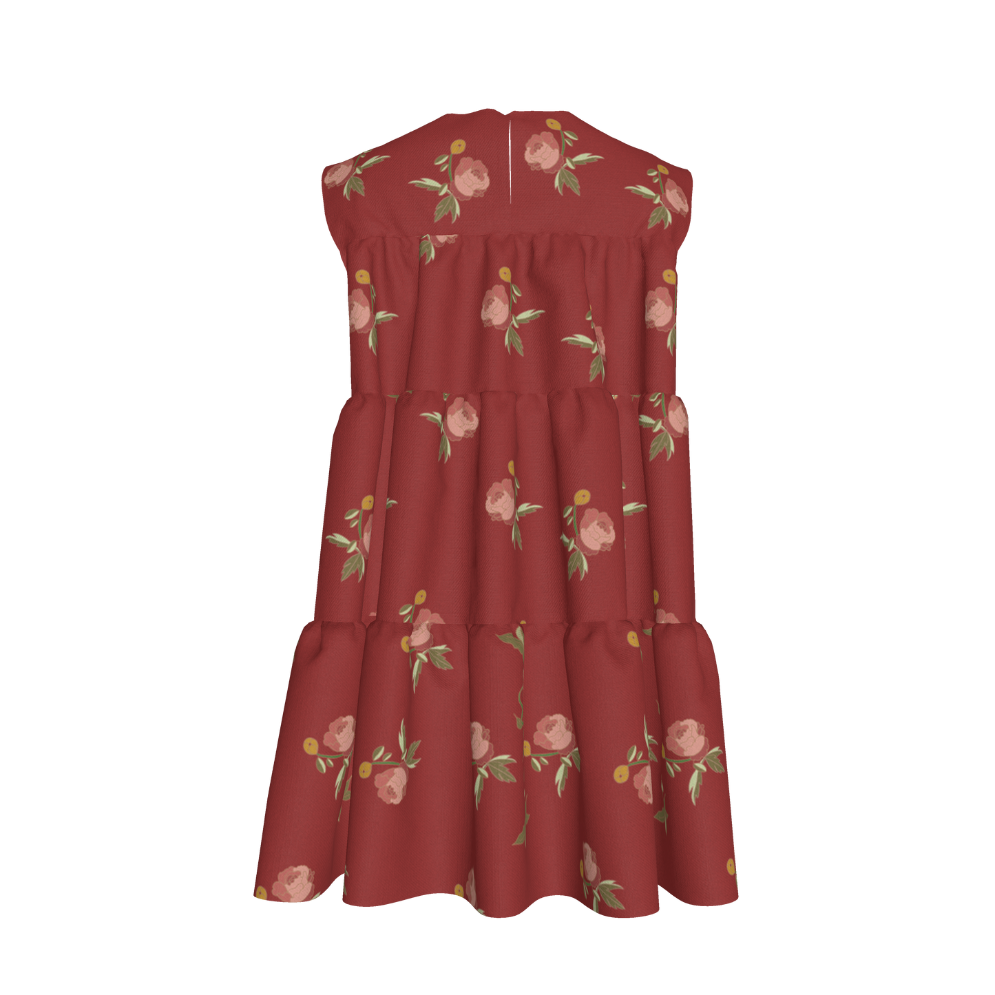 Kid's Ruffle Dress in Belle Bloom Red in Light Weight Slub