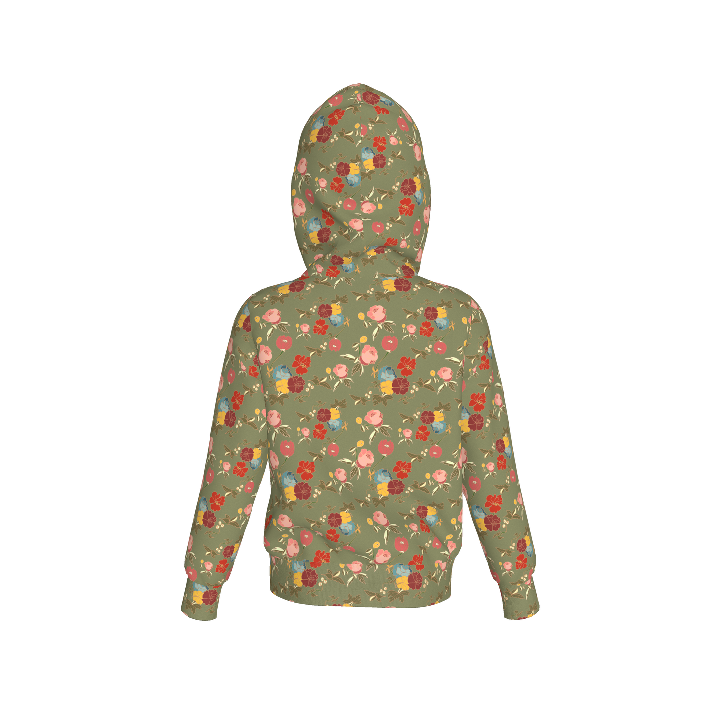 Kid's Pullover Hoodie in Belle Flowers Green in Fleece Back Stretch Organic Terry