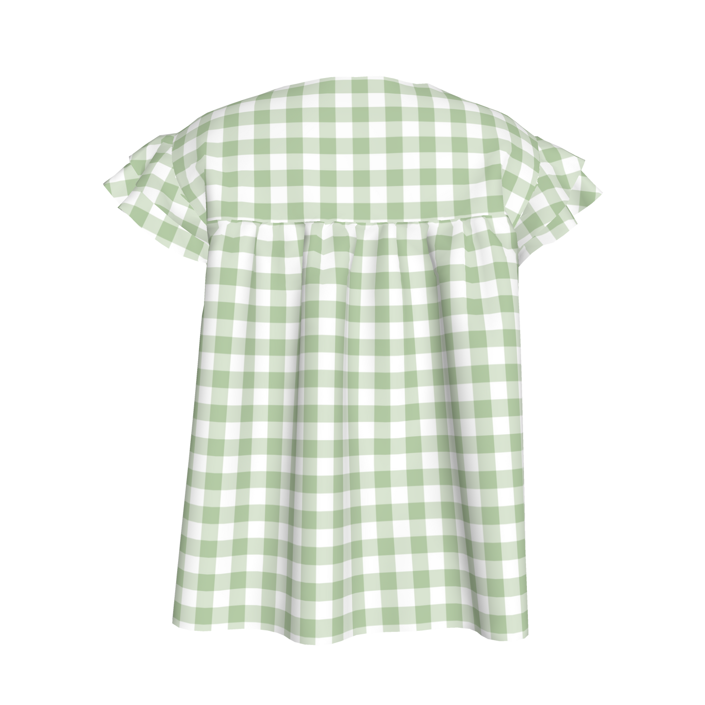 Ruffled Sleeve Top in Pastel Green Gingham