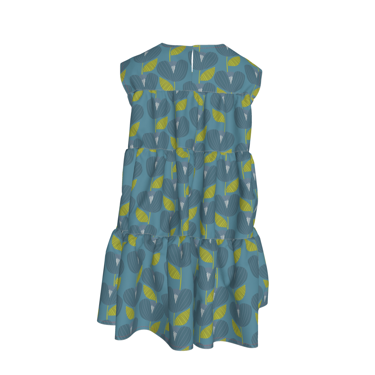Teal Poppies Ruffle Dress with Lining