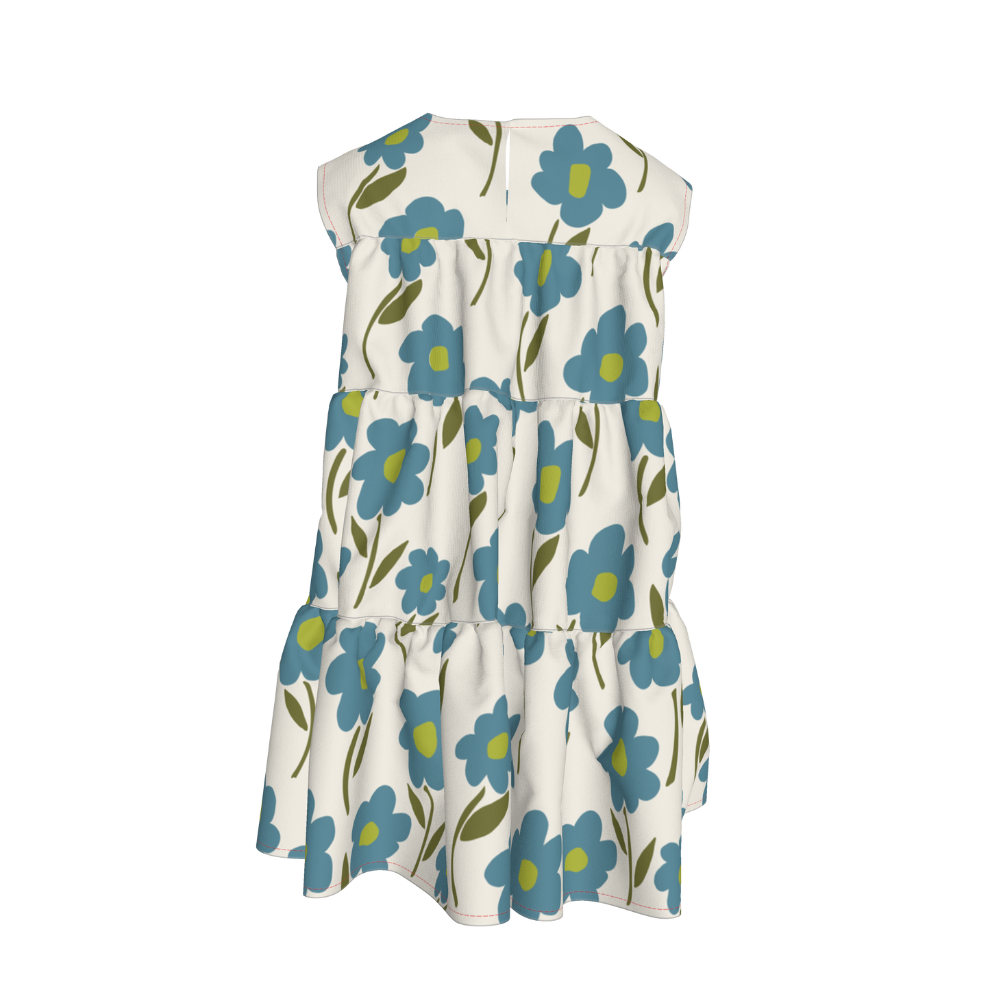 Blue Floral Ruffle Dress with Lining