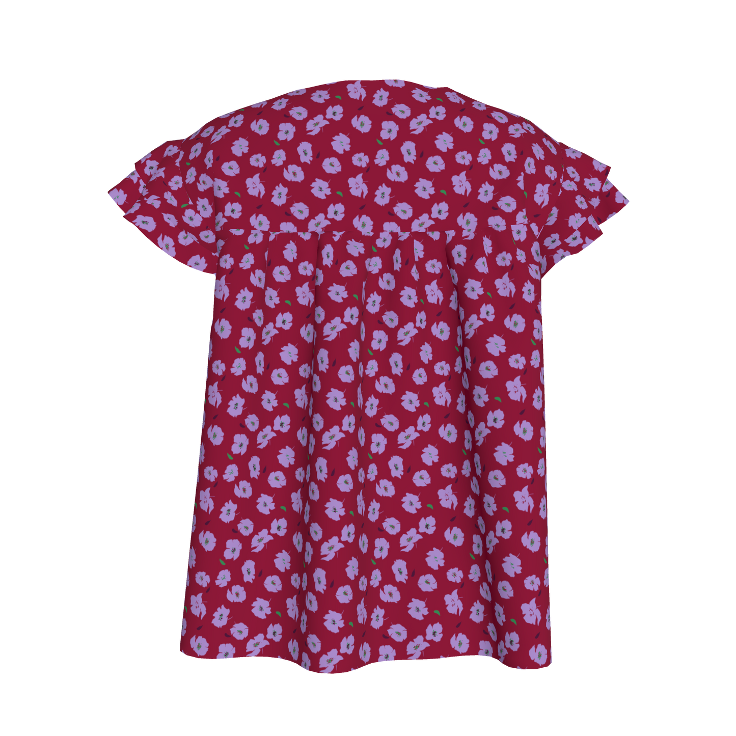 Kid's Ruffled Sleeve Top in Micro Purple Poppies
