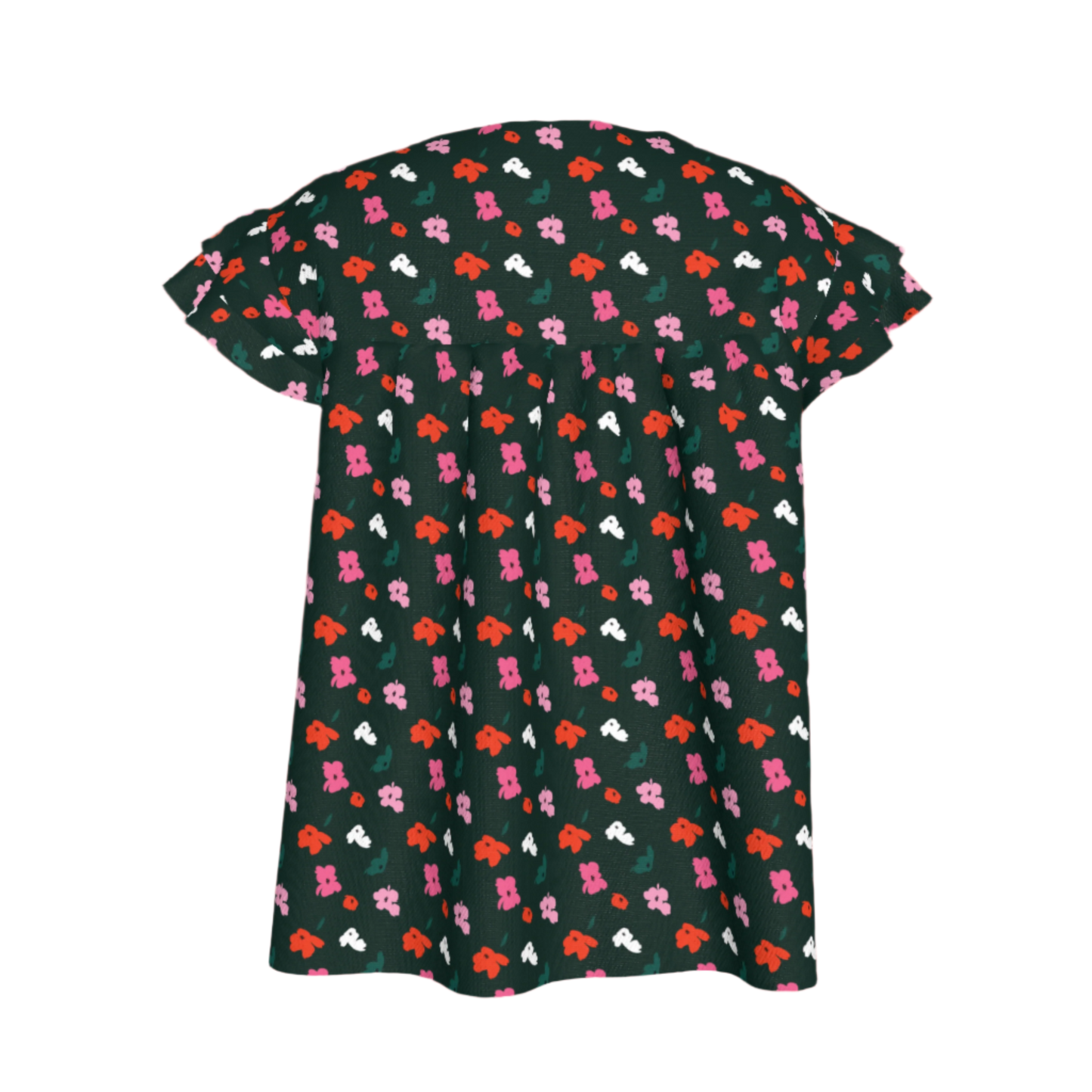 Kid's Ruffled Sleeve Top in Evergreen Painted Poppies