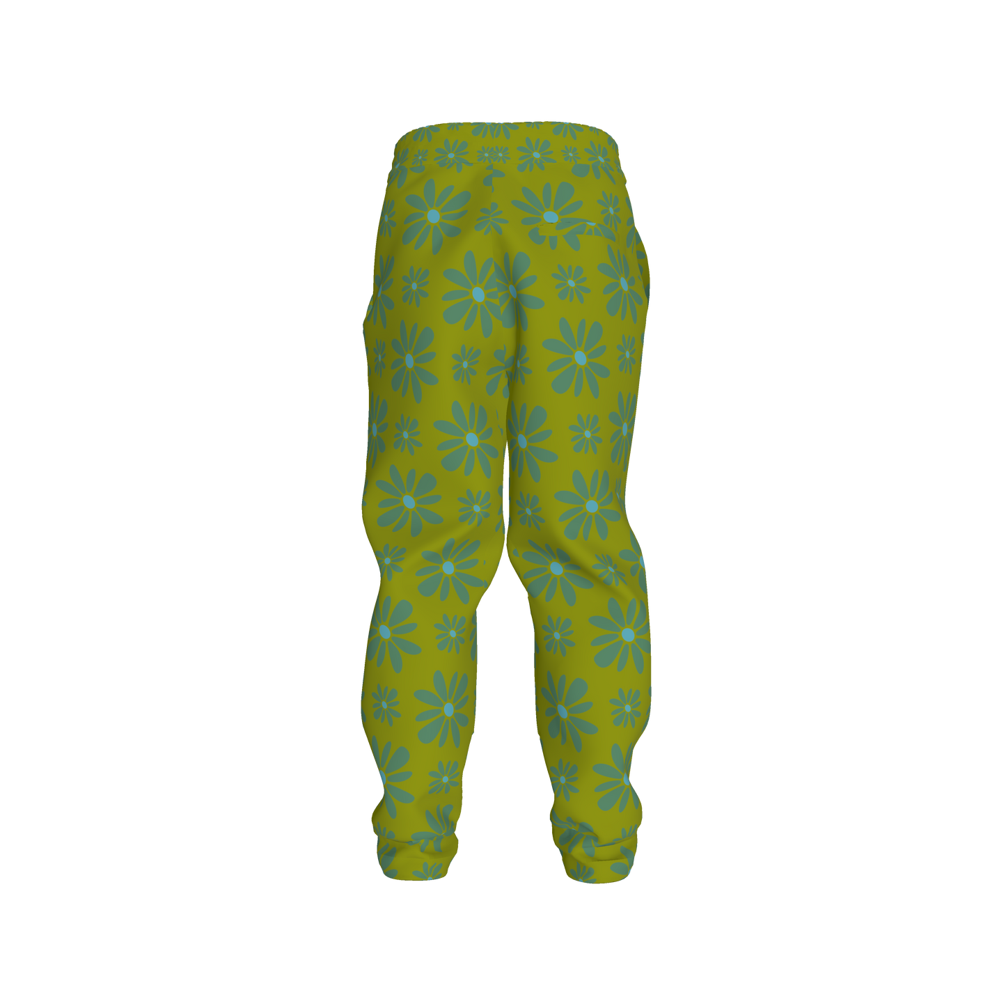 Kid's Jogger in Flower Bloom Green in Heavy French Terry White