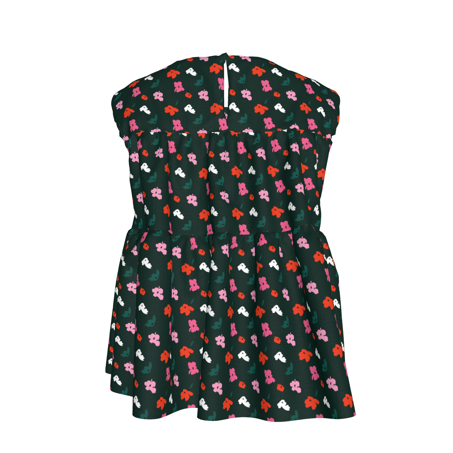 Kid's Sleeveless Ruffle Top in Evergreen Painted Poppies