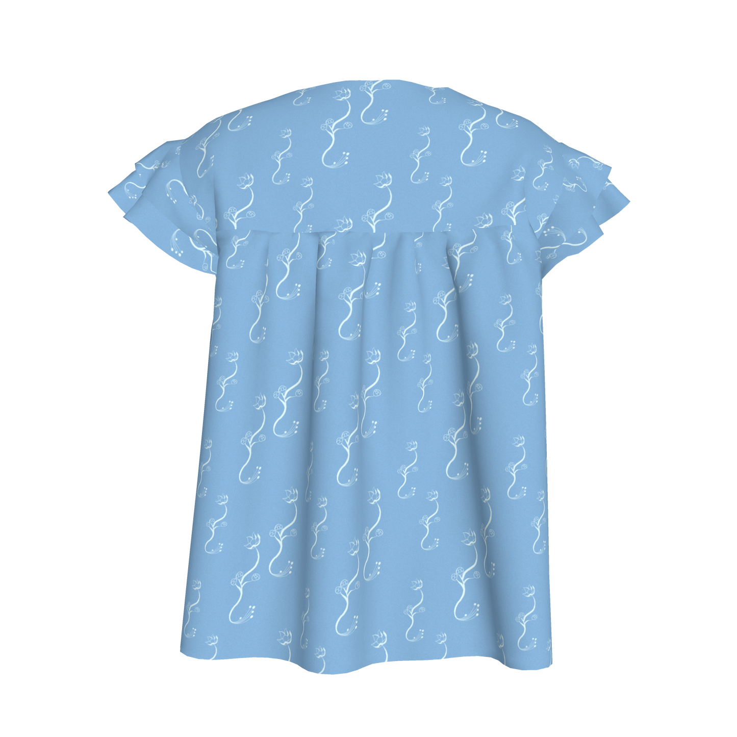 Kid's Ruffled Sleeve Top in Bloom Light Blue in Light Cotton Slub
