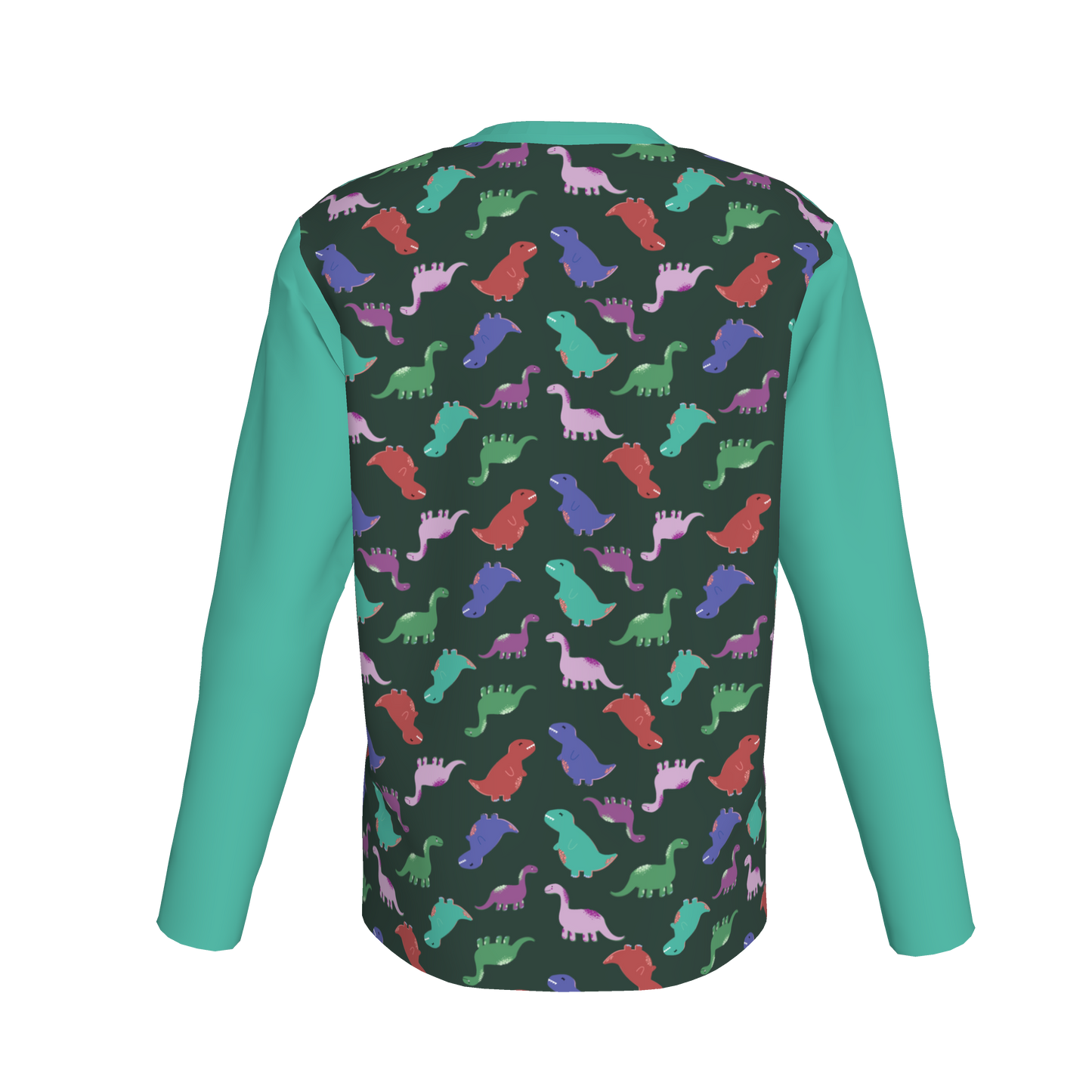 Teal Dino Party Long-Sleeve T-Shirt