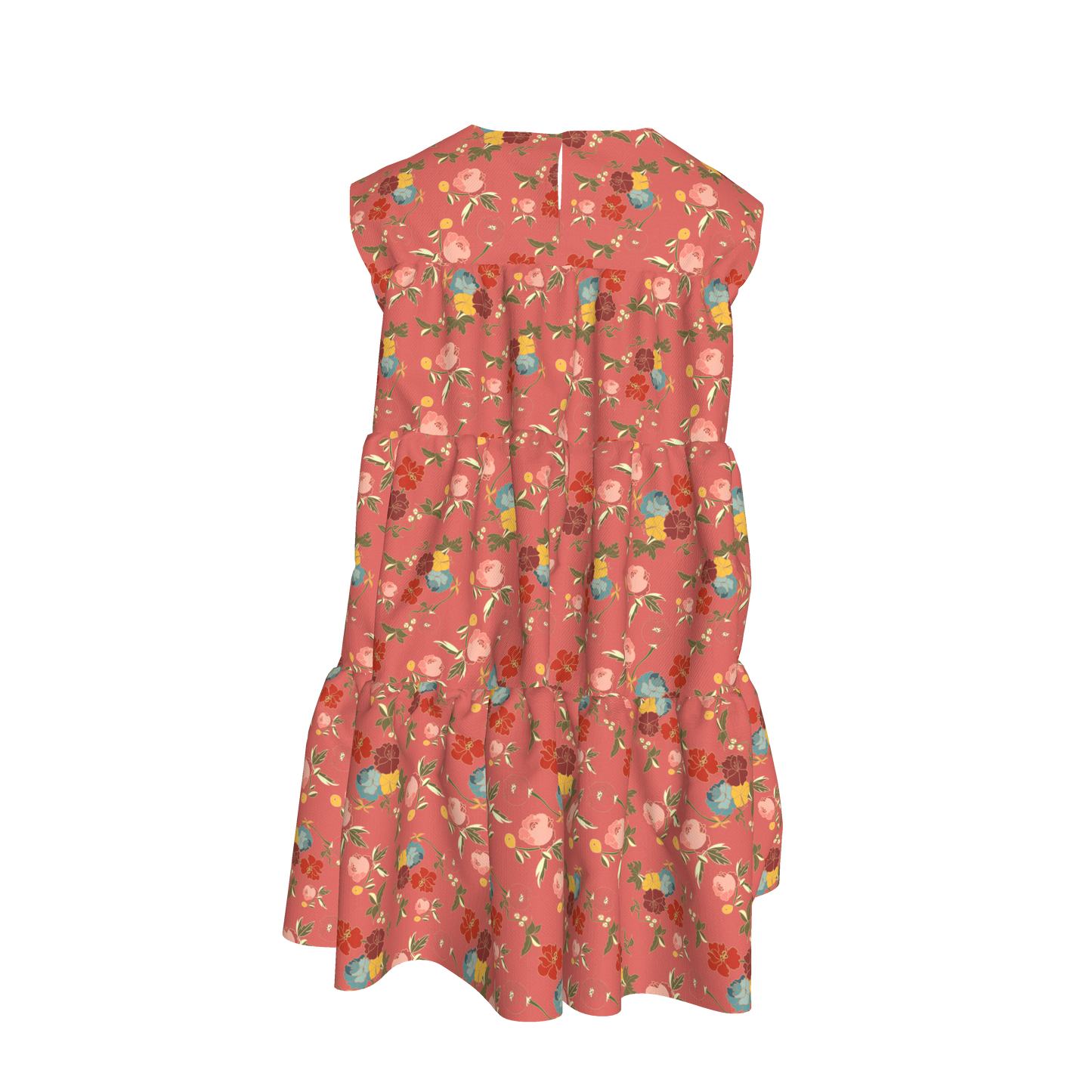 Kid's Ruffle Dress With Lining in Belle Flowers in Pink in Light Cotton Slub