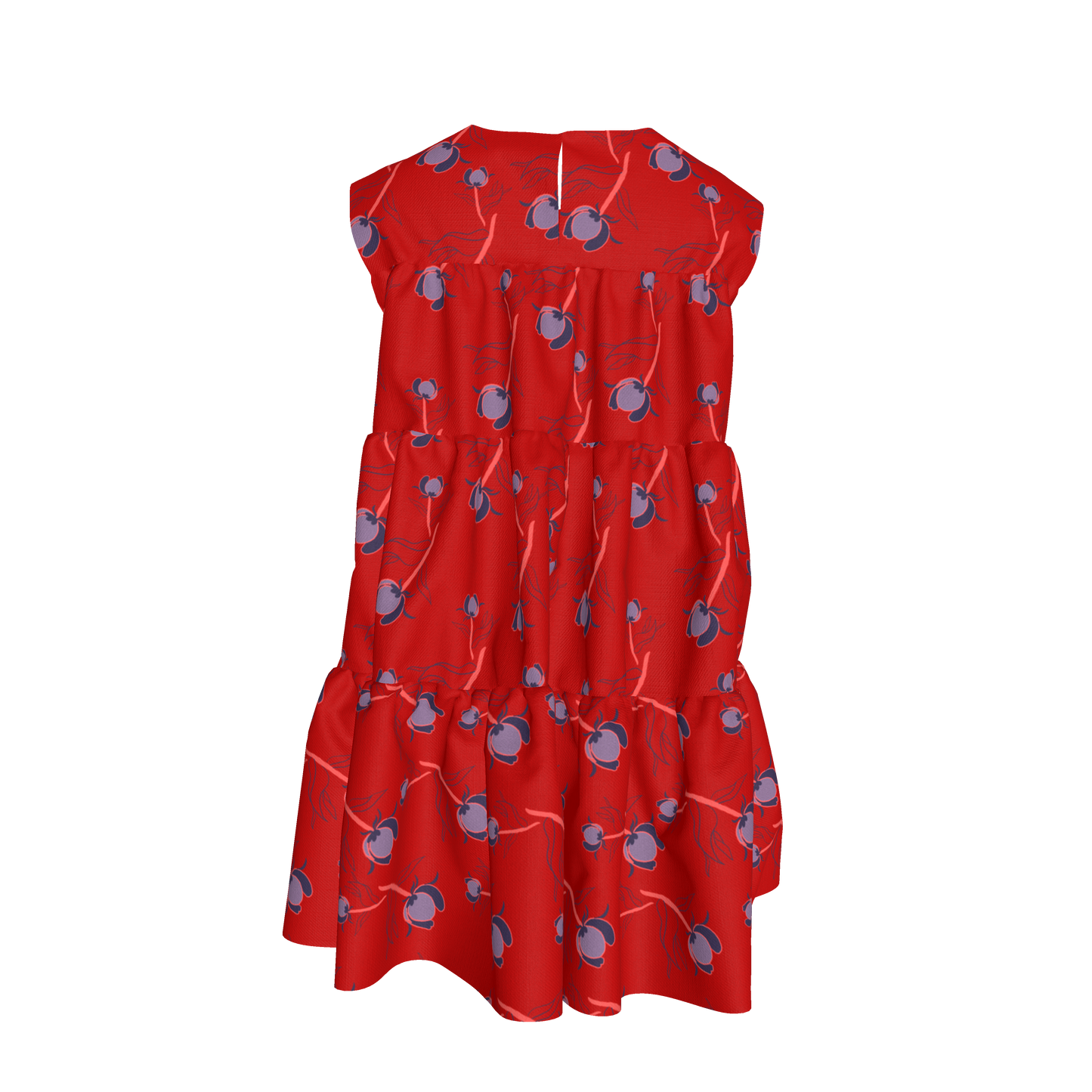 Kid's Ruffle Dress With Lining in Sprinkle Flowers Red in Light Cotton Slub