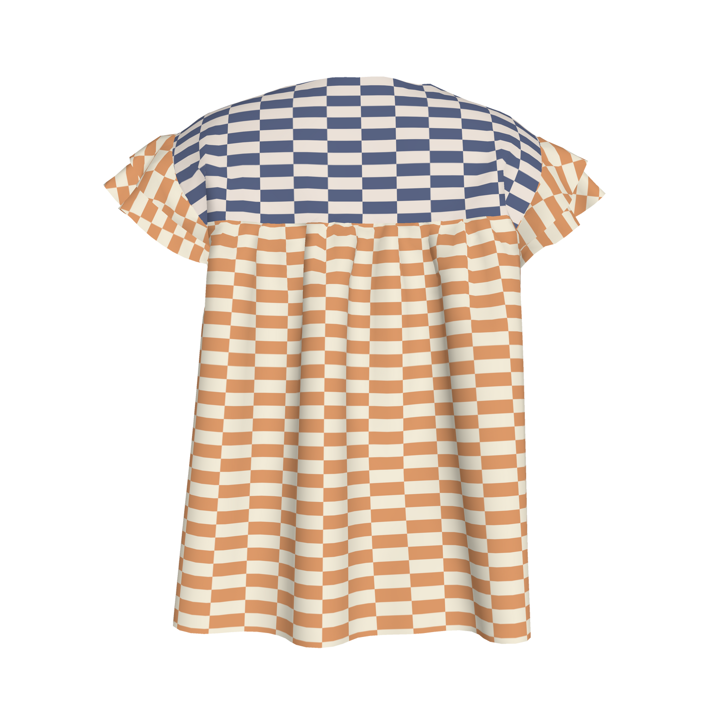 Yellow & Blue Gingham Mix Ruffled Sleeve Top