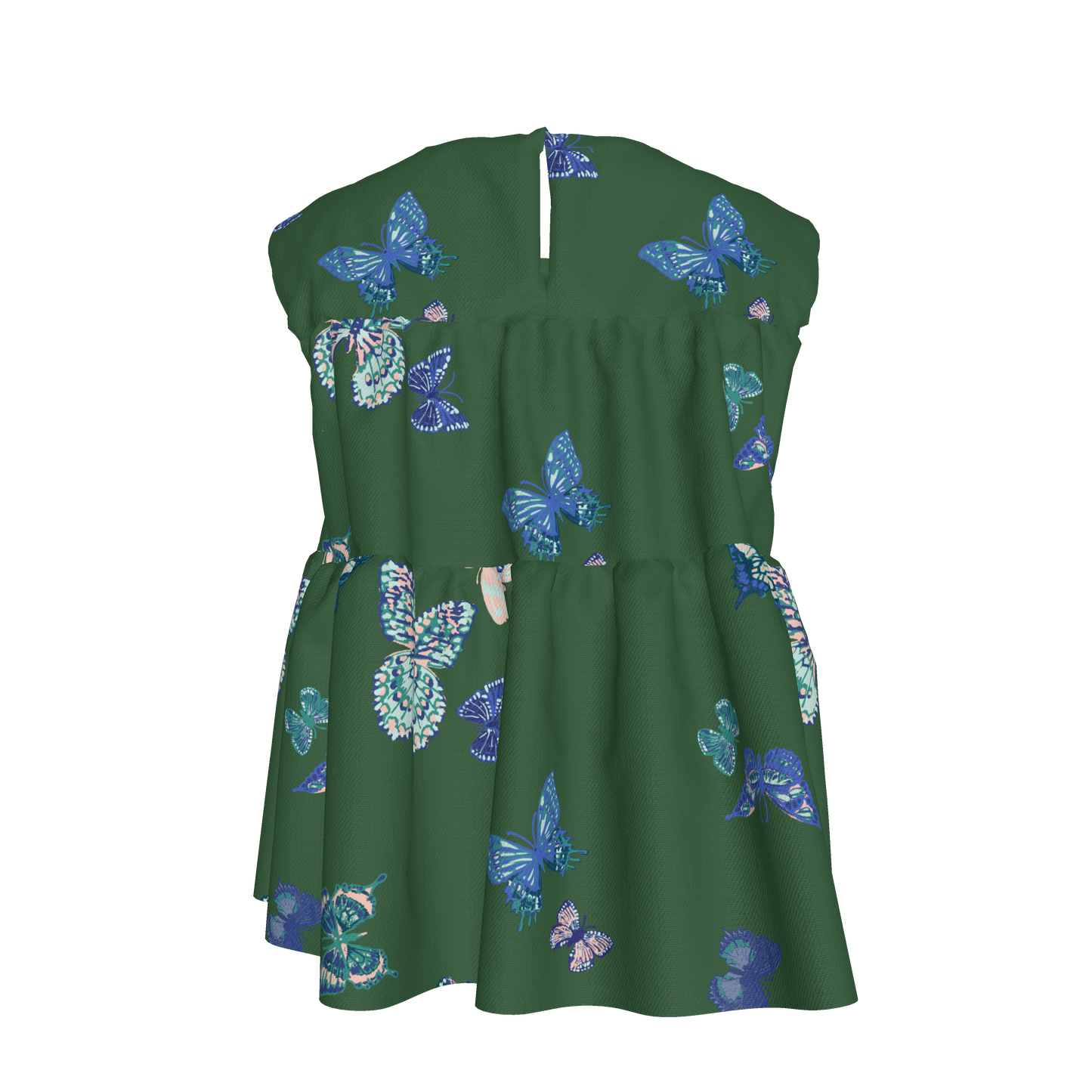 Kid's Sleeveless Ruffle Top in Emerald Fluttering Butterflies