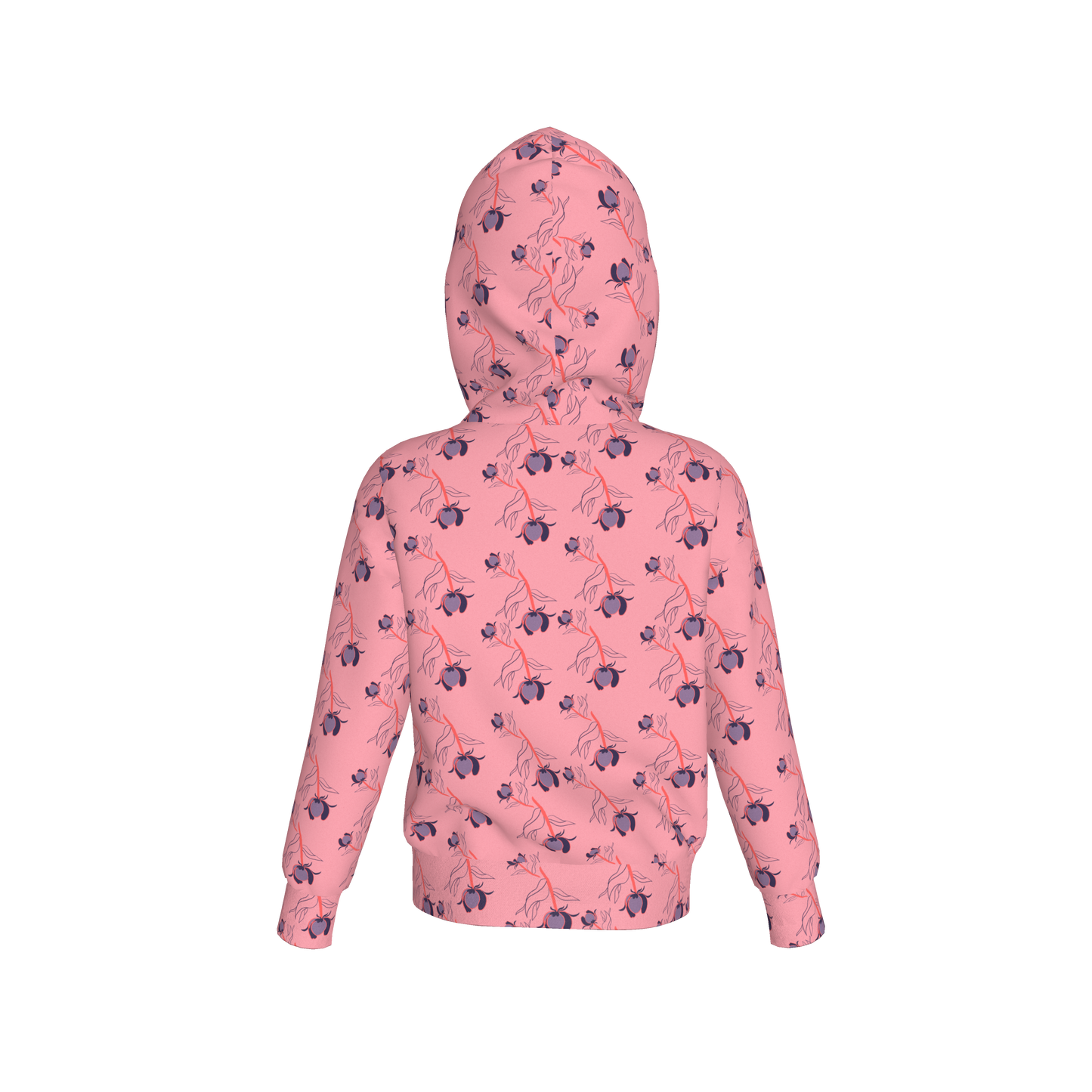 Kid's Pullover Hoodie in Sprinkle Flowers Pink in Fleece Back Stretch Organic Terry