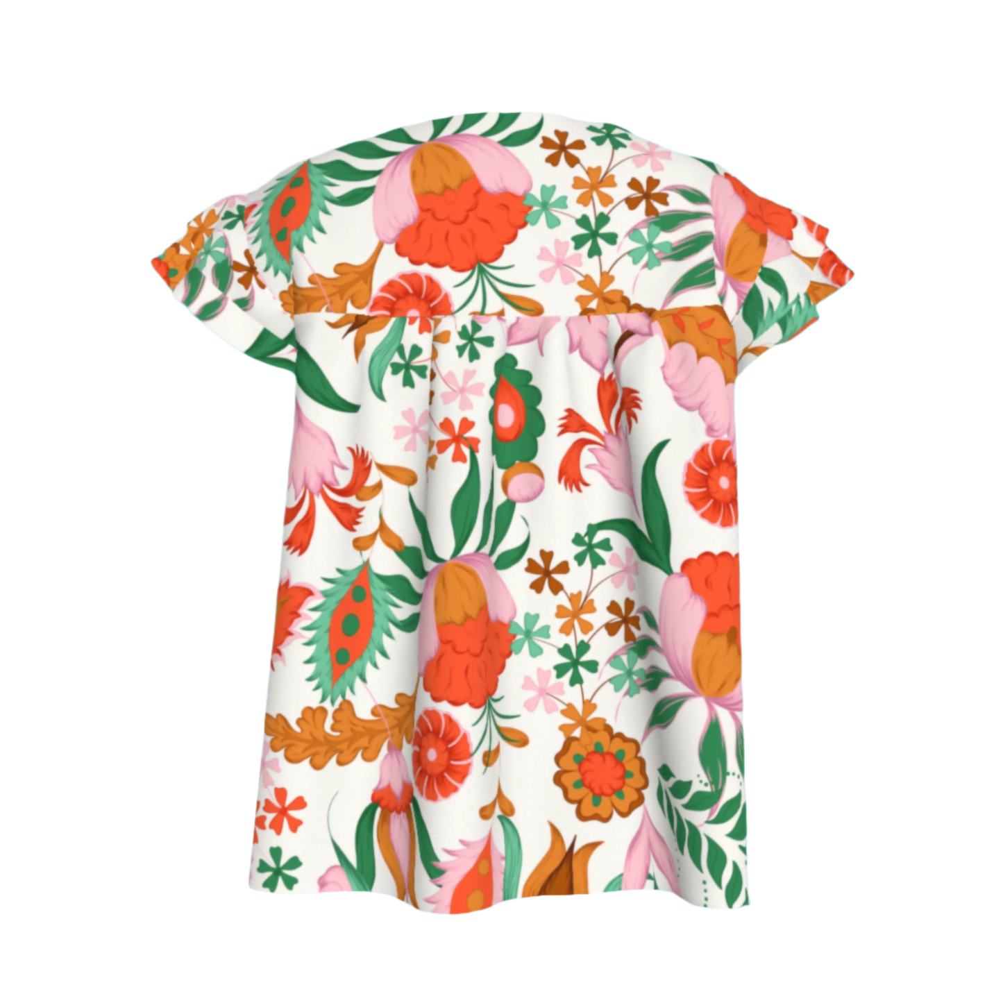 Kid's Ruffled Sleeve Top in Ecru Dutch Blossoms
