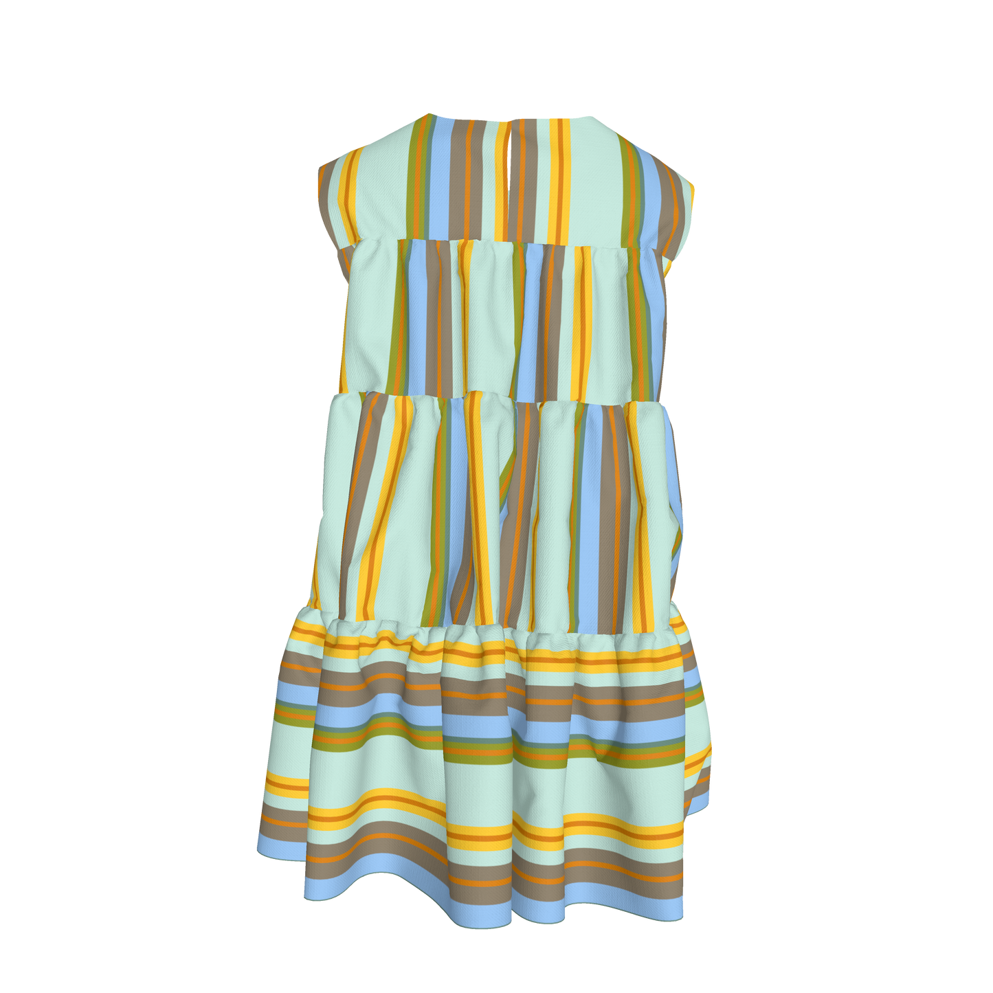 Kid's Ruffle Dress With Lining in Stripes Light Blue & Orangein Light Cotton Slub