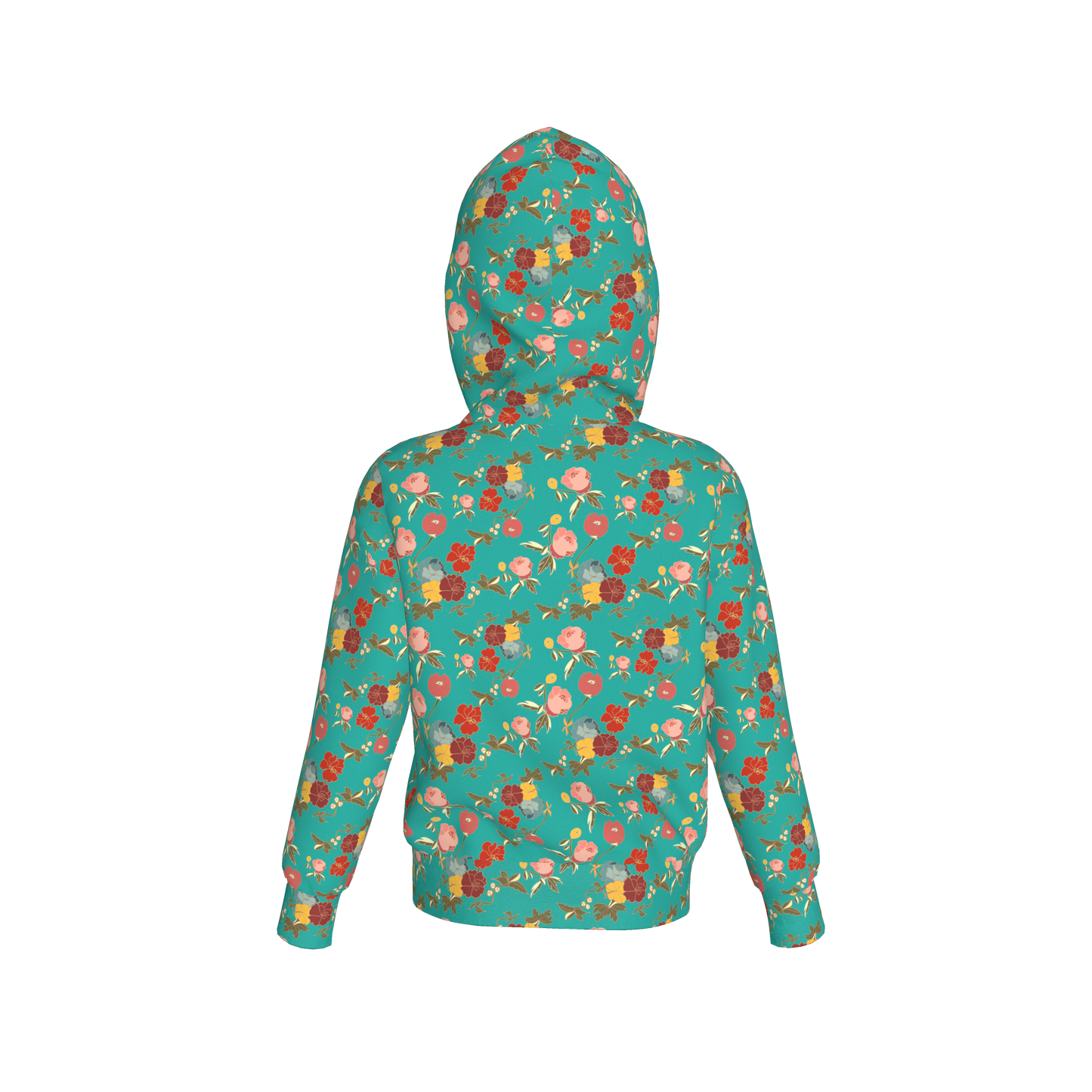 Kid's Pullover Hoodie in Belle Flowers Bright Blue in Fleece Back Stretch Organic Terry