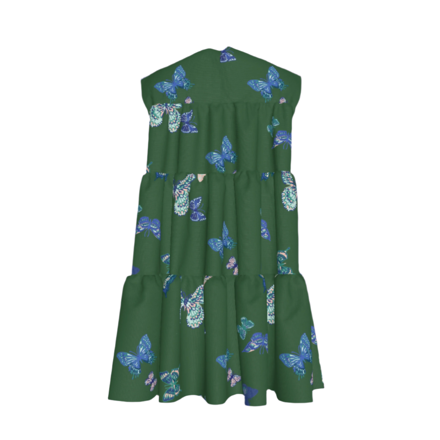 Kid's Ruffle Dress With Lining in Emerald Fluttering Butterflies