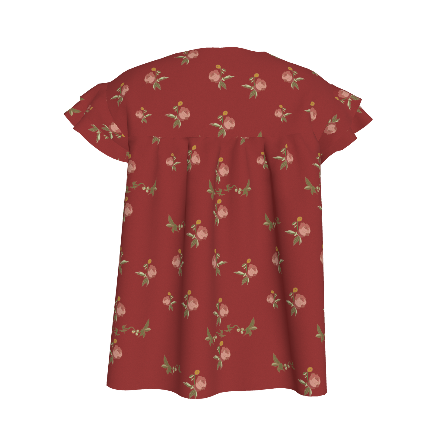 Kid's Ruffled Sleeve Top in Belle Bloom Red in Light Cotton Slub