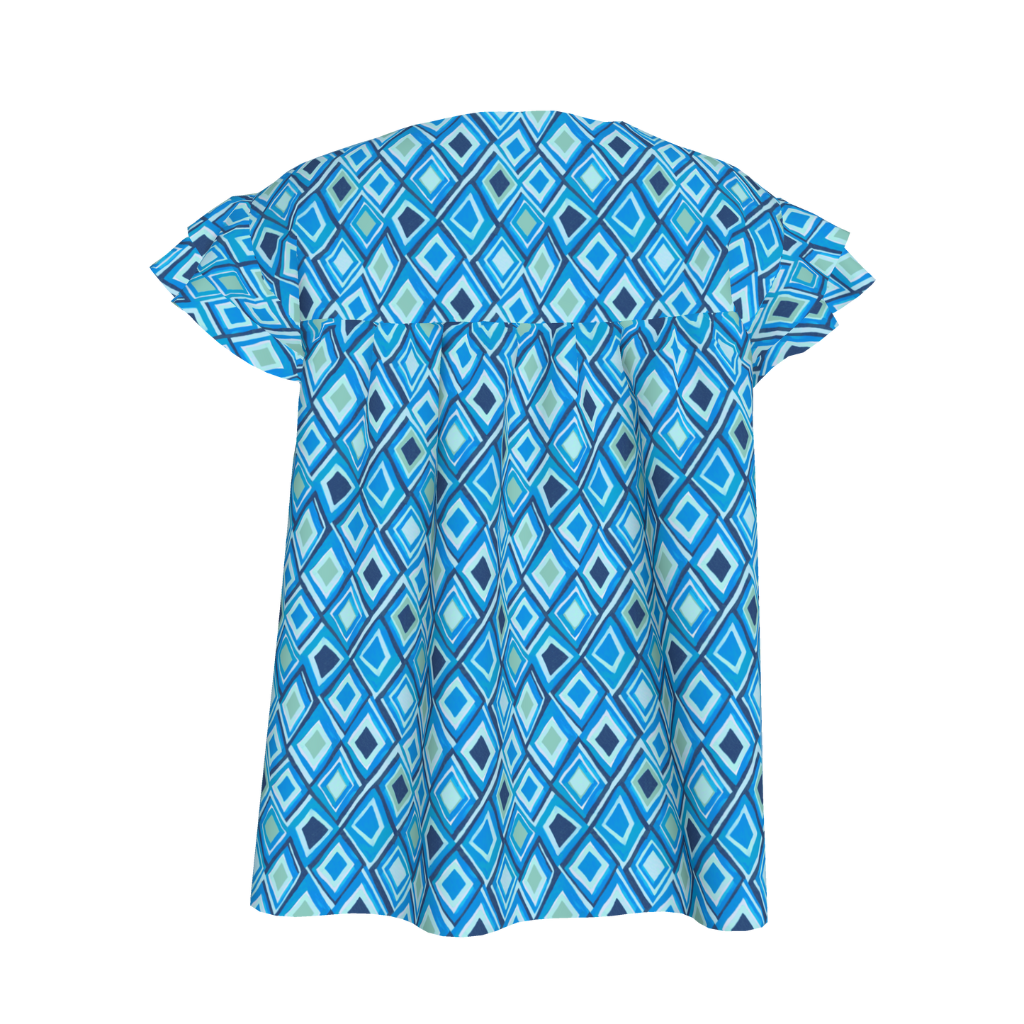 Kid's Ruffled Sleeve Top in Aqua Argyle