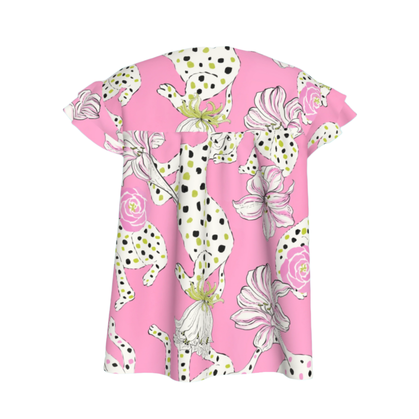 Kid's Ruffled Sleeve Top in Sketching Summer Pink