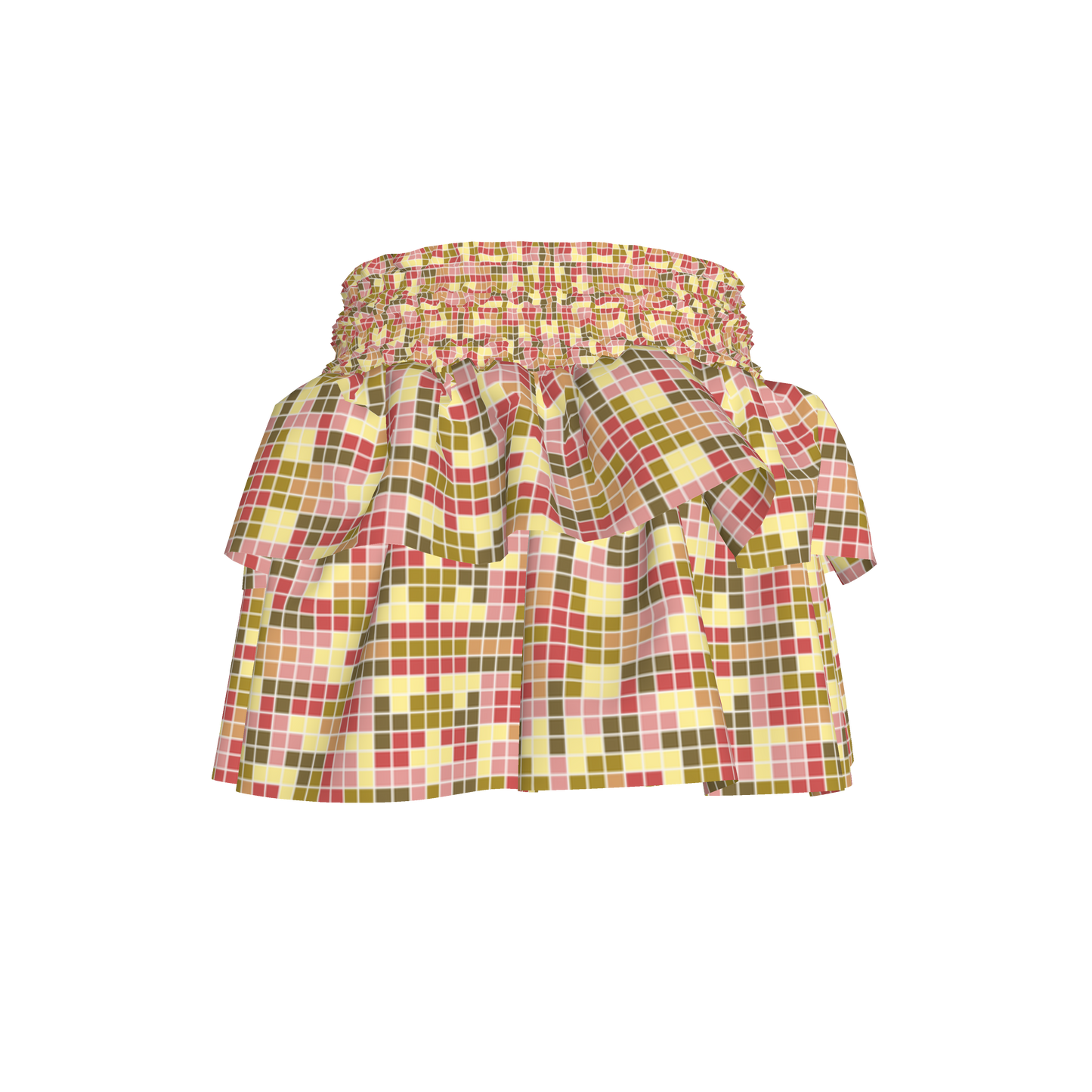 Pixels Smocked Ruffle Skirt