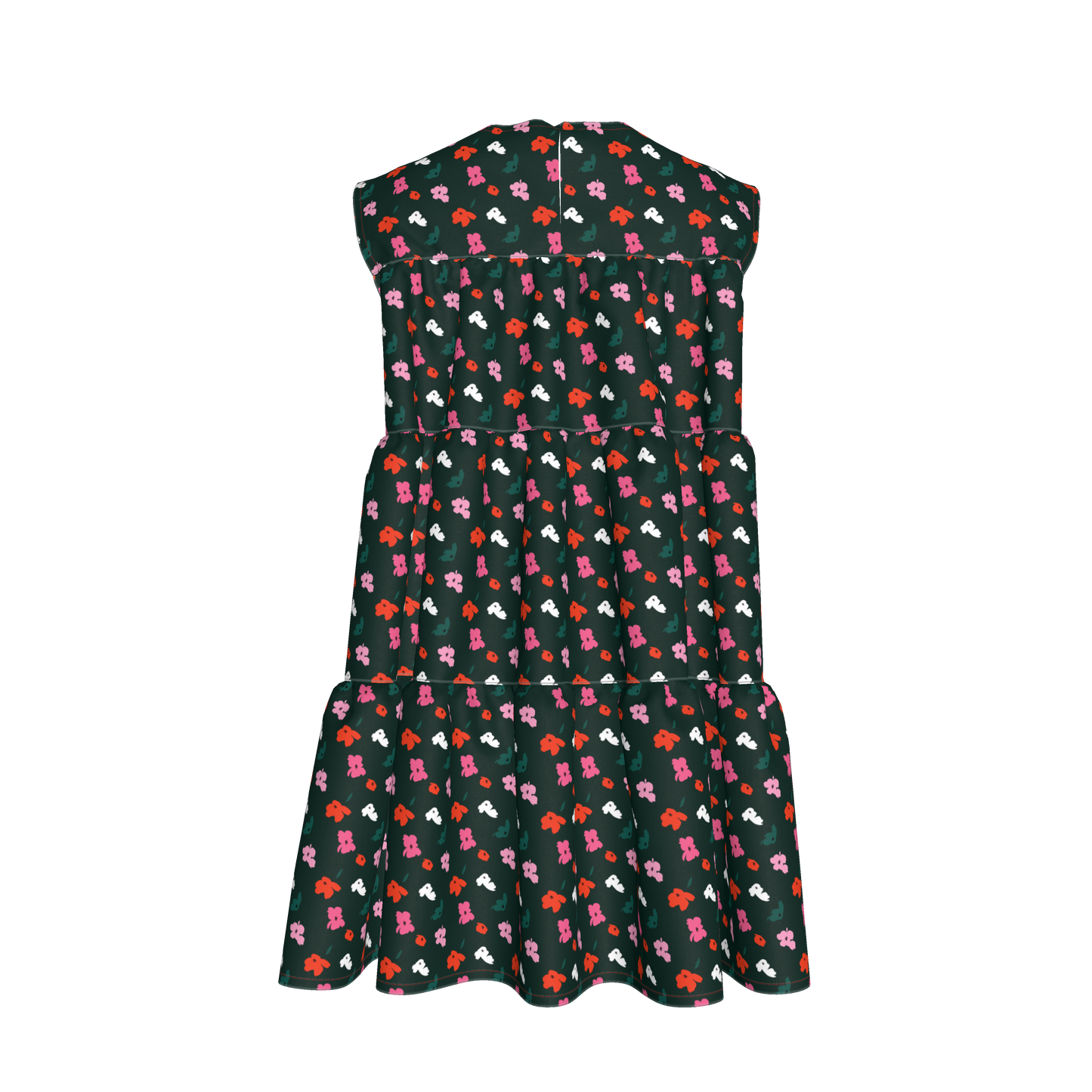 Kid's Ruffle Dress in Evergreen Painted Poppies