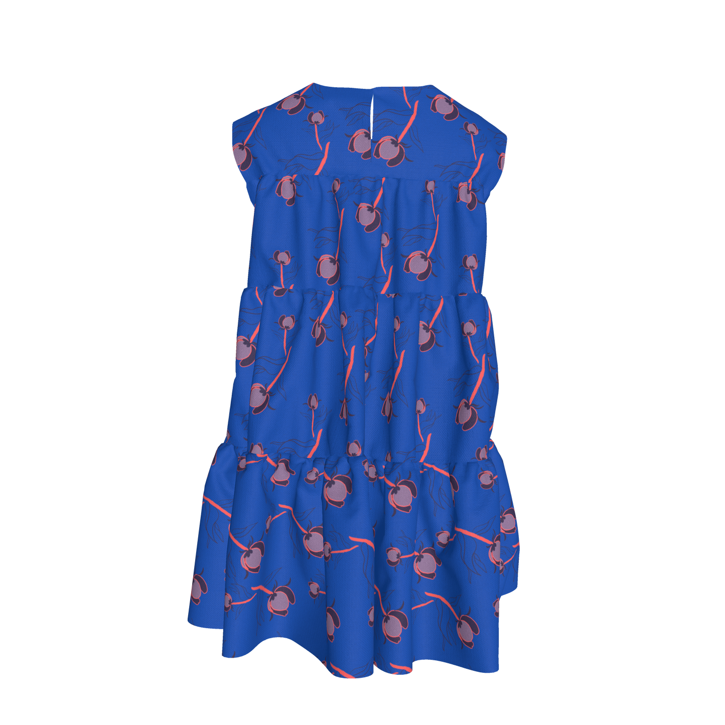 Kid's Ruffle Dress With Lining in Sprinkle Flowers in Blue in Light Cotton Slub